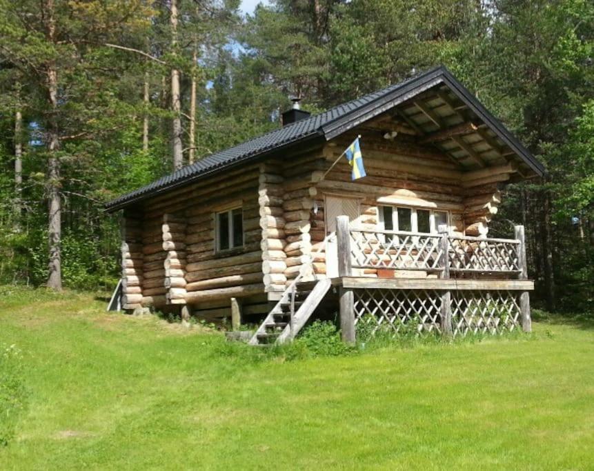 Lakeside wilderness cabin view 2