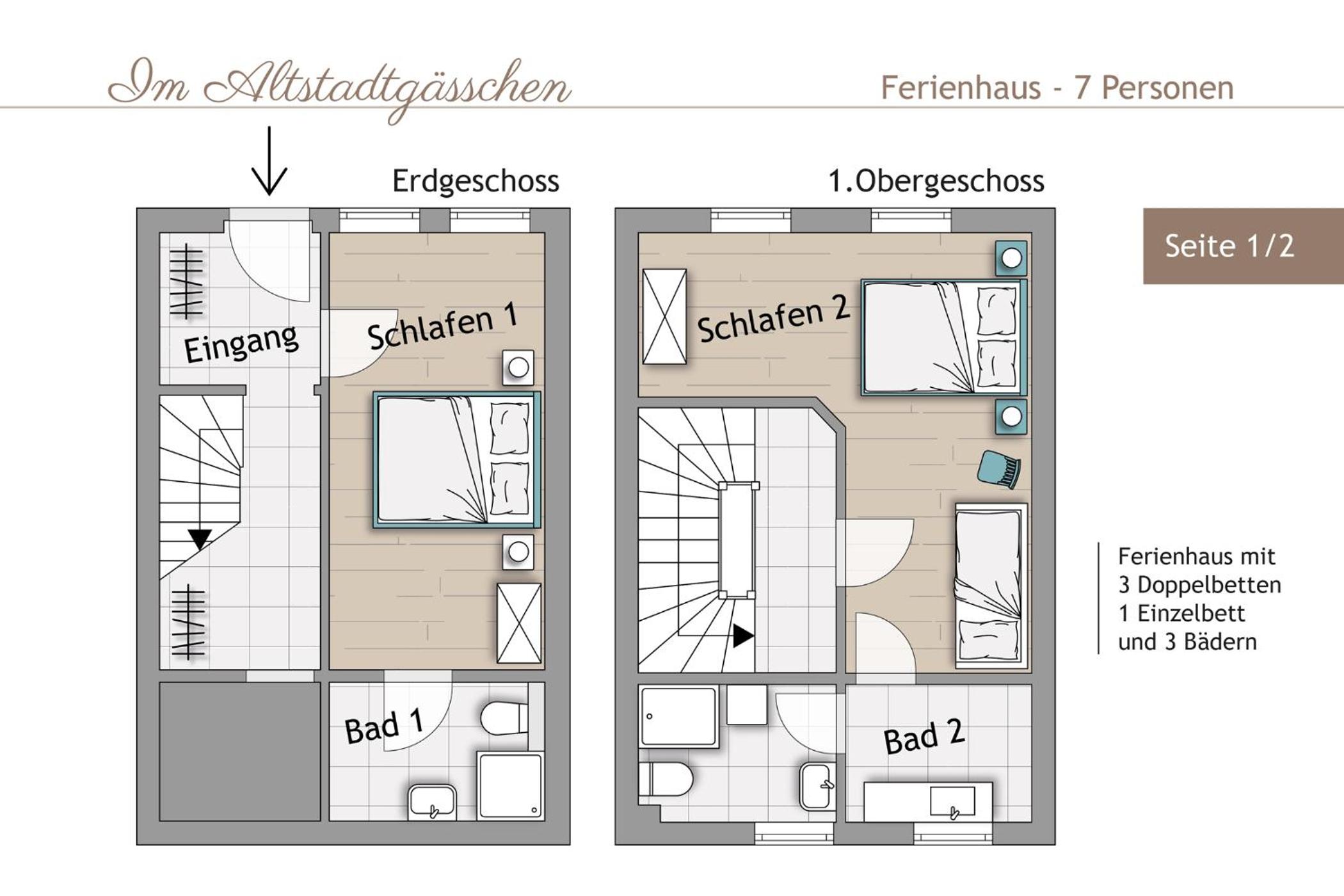 Ferienhaus im Altstadtgässchen mit 3 Badezimmern