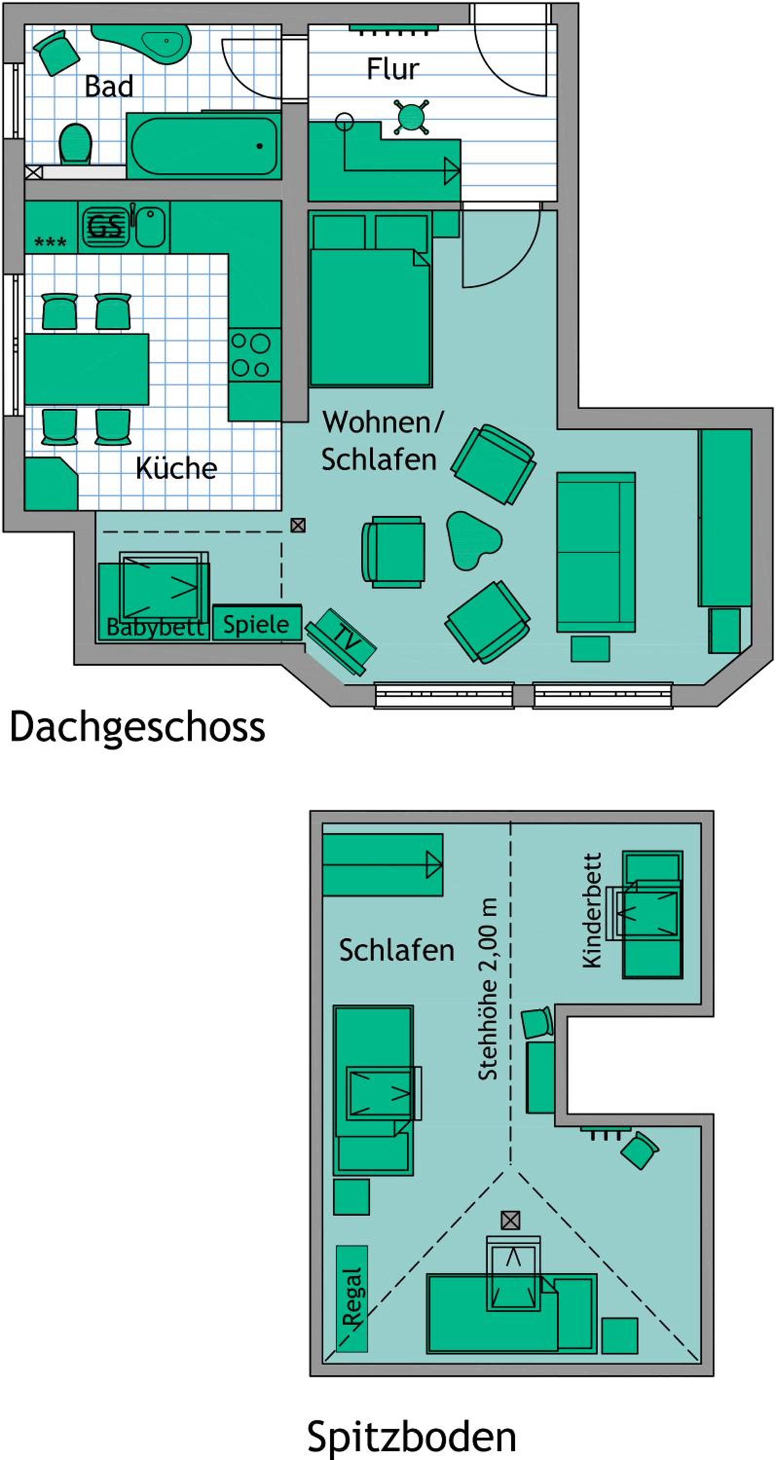 Strandvilla Hubertus Boltenhagen - H7 - Ferienwohnung Maisonette Apartment Kandinsky mit seitlichem Meerblick Parkplatz WLAN voll ausgestattete Küche Garte