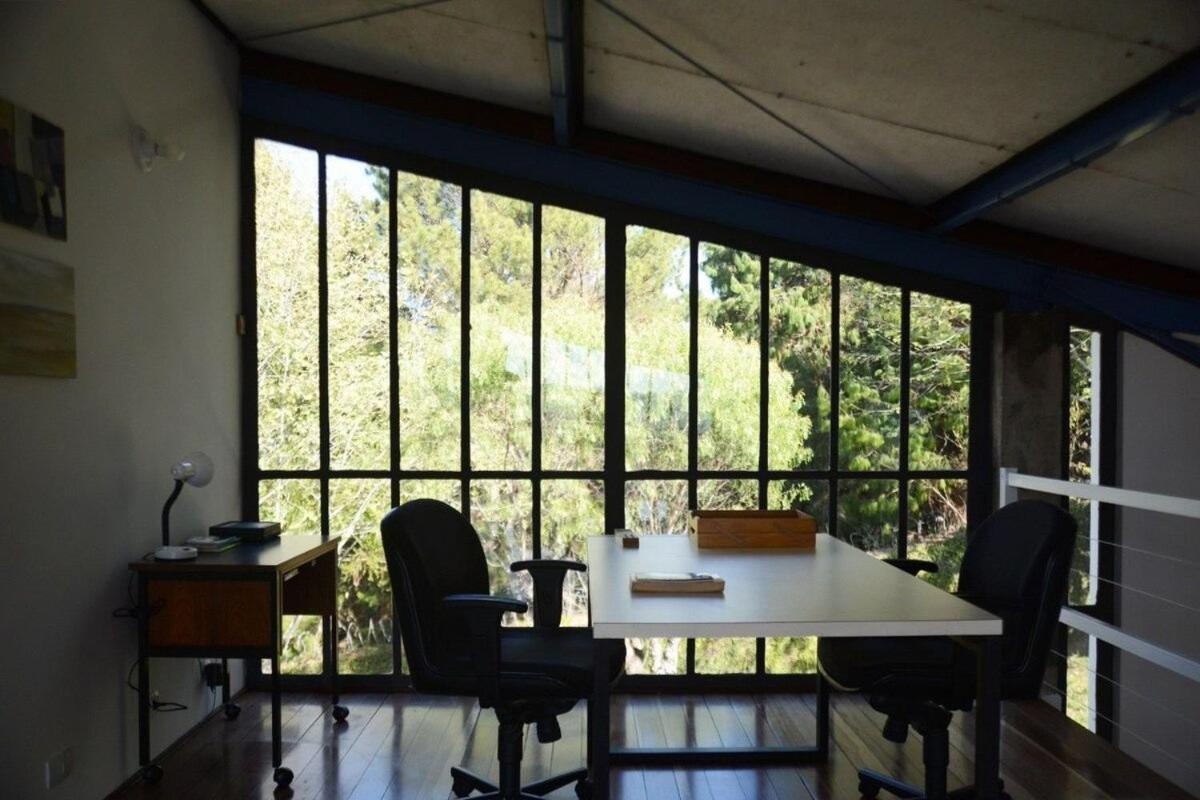 Architect house with view, garden and fireplace