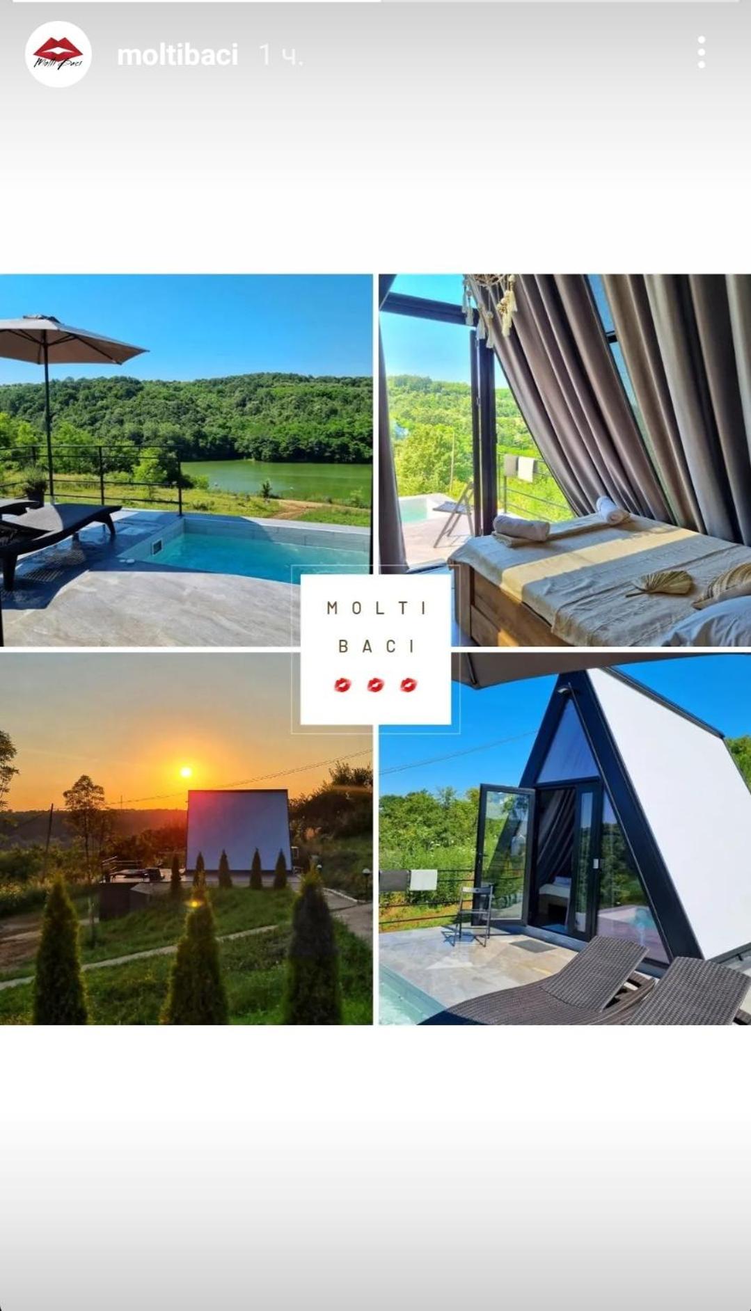 Glamping A frame lake Heated pool view 3