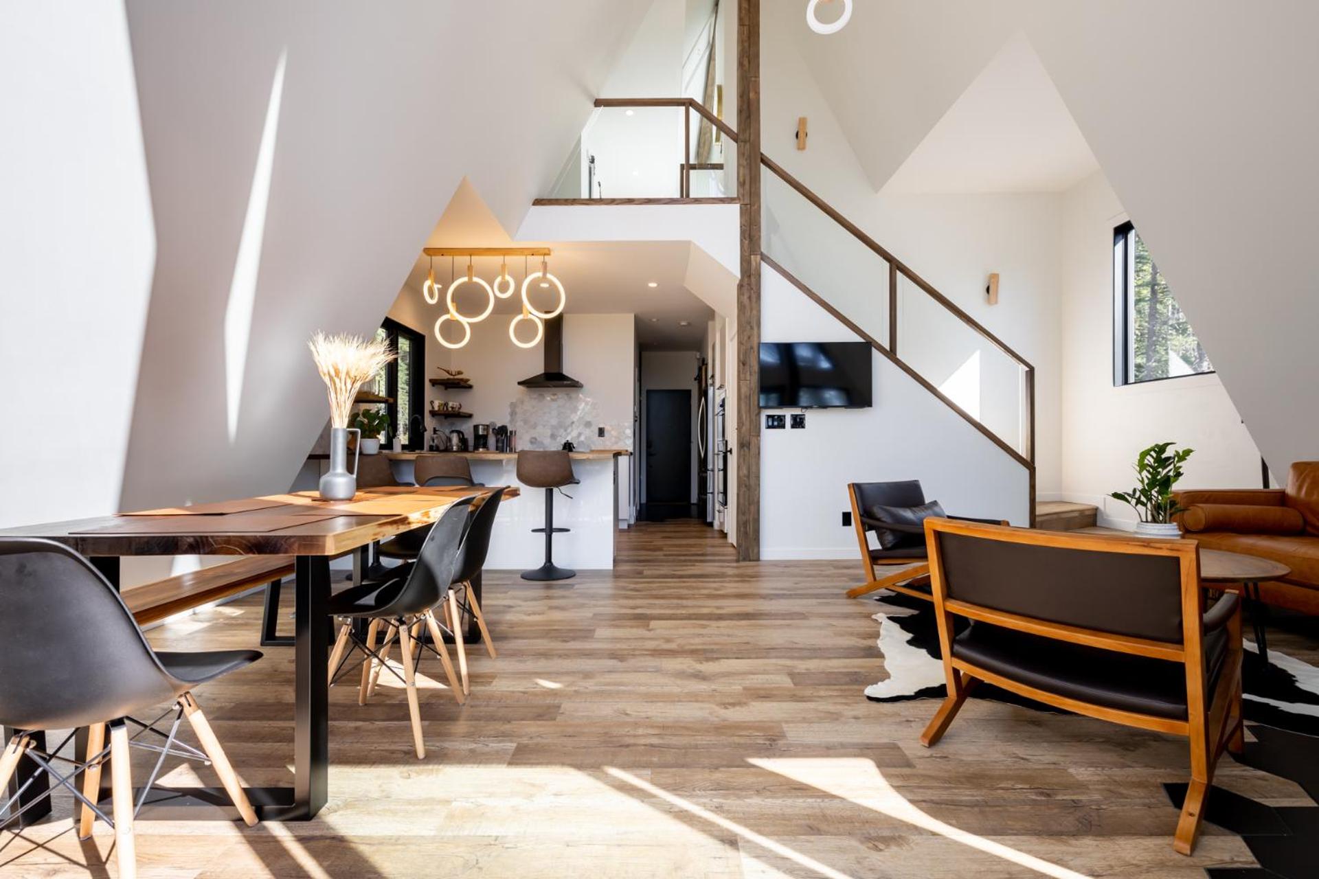 New Modern Rustic A-Frame Cabin with Barrel Sauna