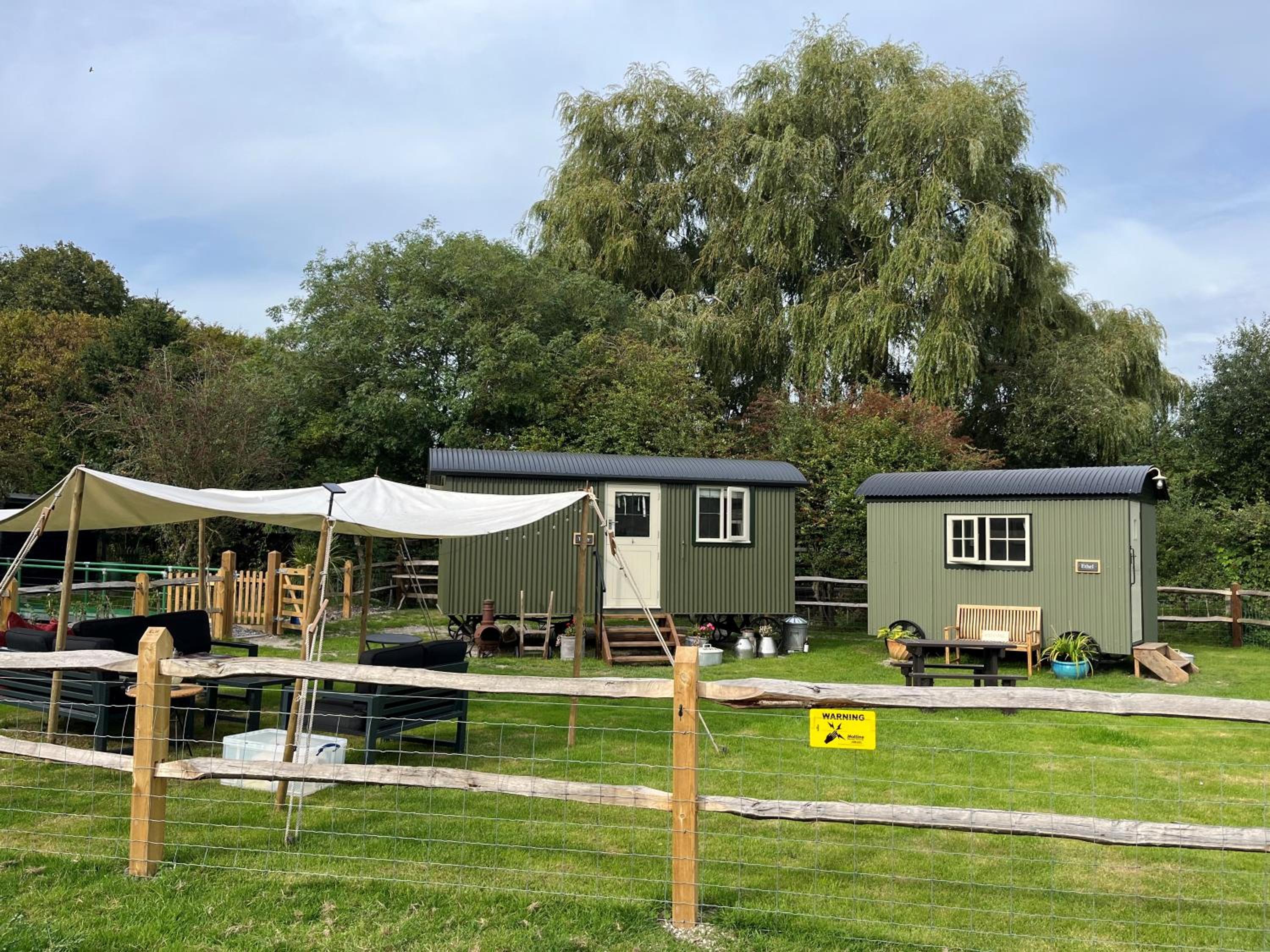 Shepherds Huts Tansy & Ethel in rural Sussex view 2