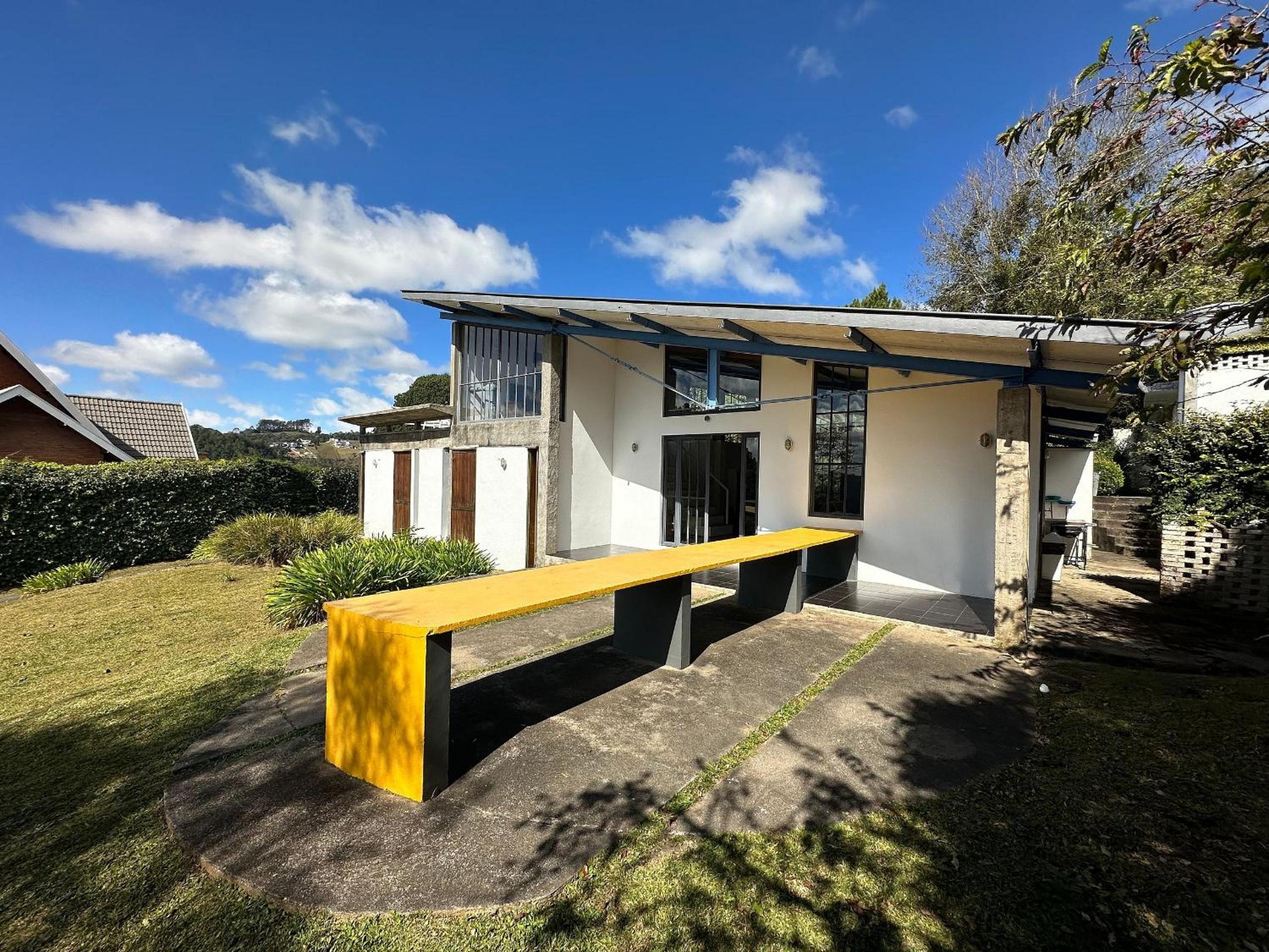 Architect house with view, garden and fireplace