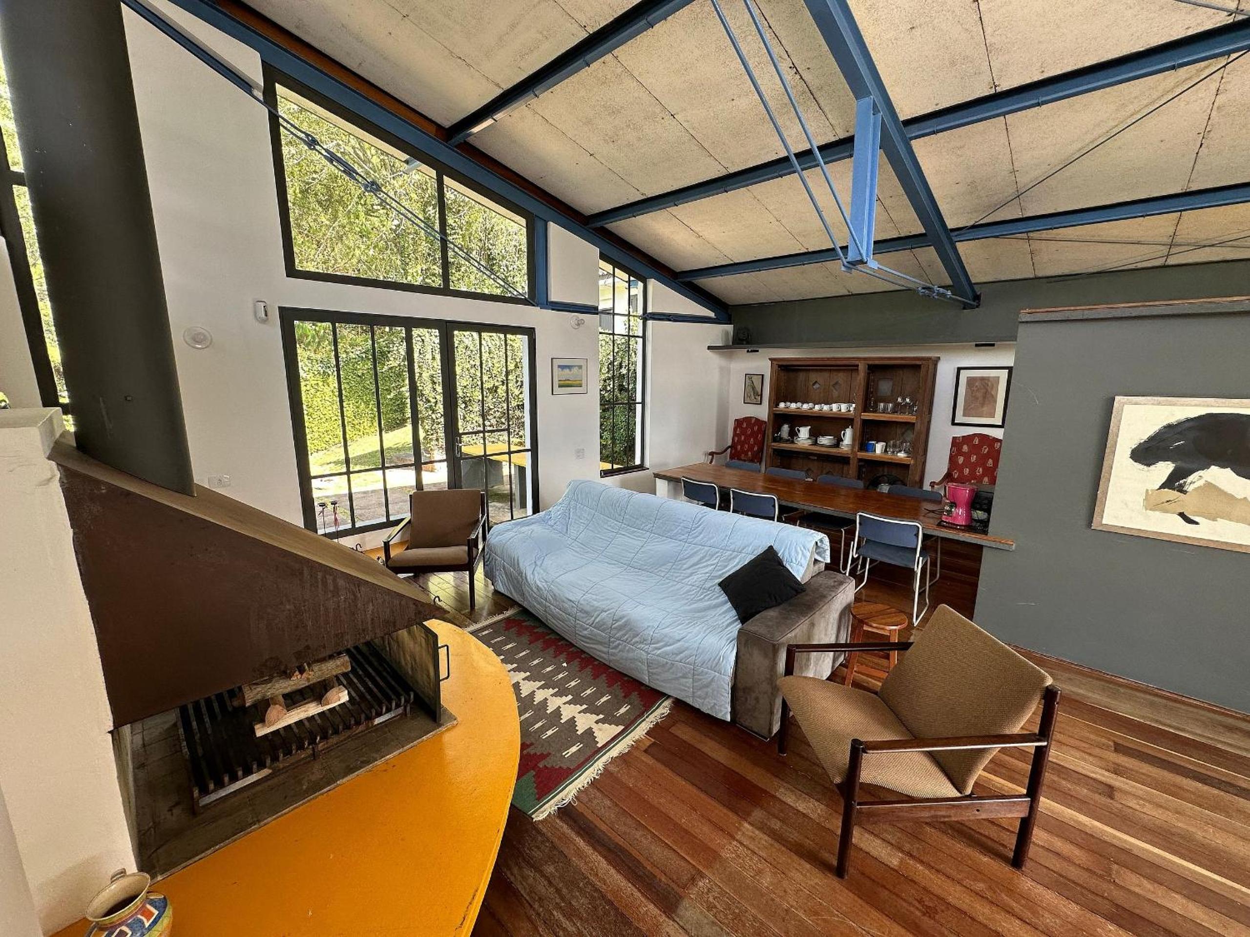 Architect house with view, garden and fireplace