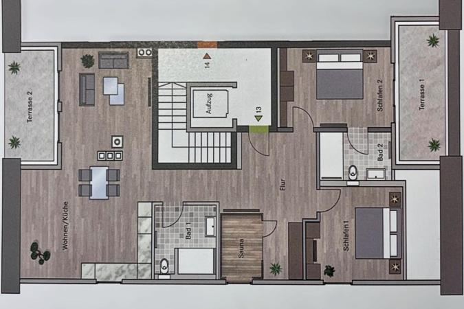 Villa Beatrice - WE 13 mit eigener Sauna, 2 Dachterrassen, kleiner Meerblick
