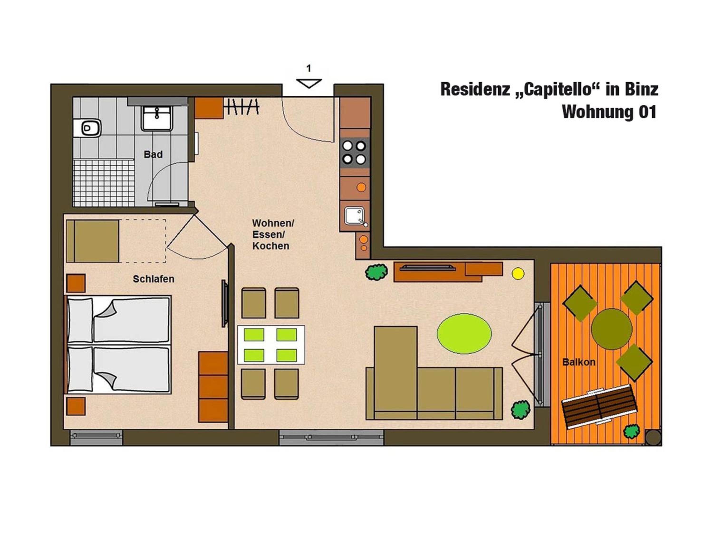 Residenz Capitello - WG01 mit Balkon strandnah