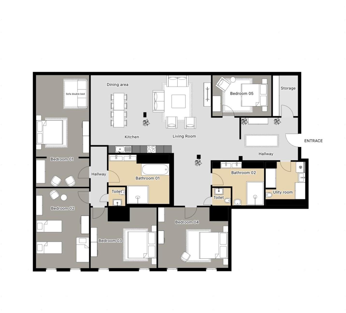 5BR+3.5BT Wilson Central apt.