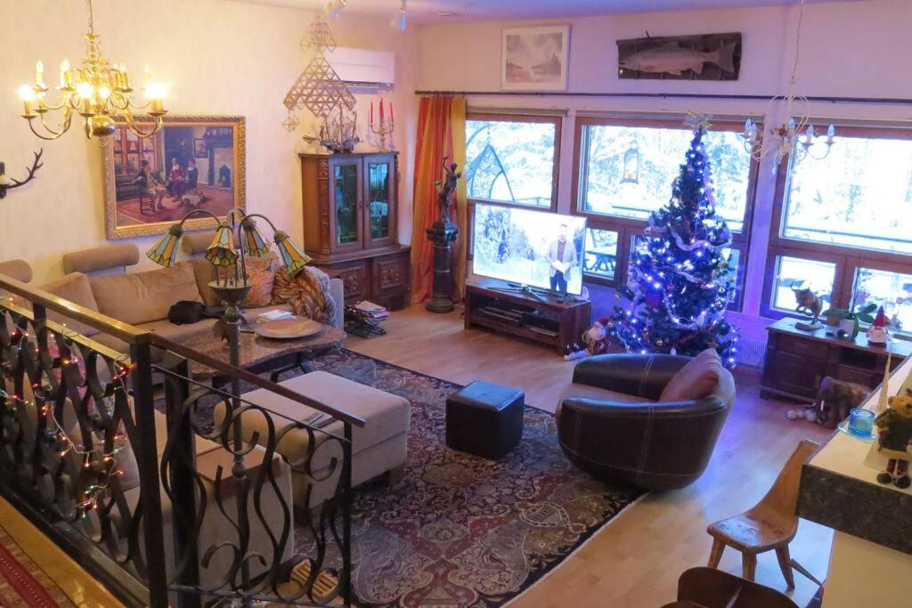 Atmospheric house on riverbank