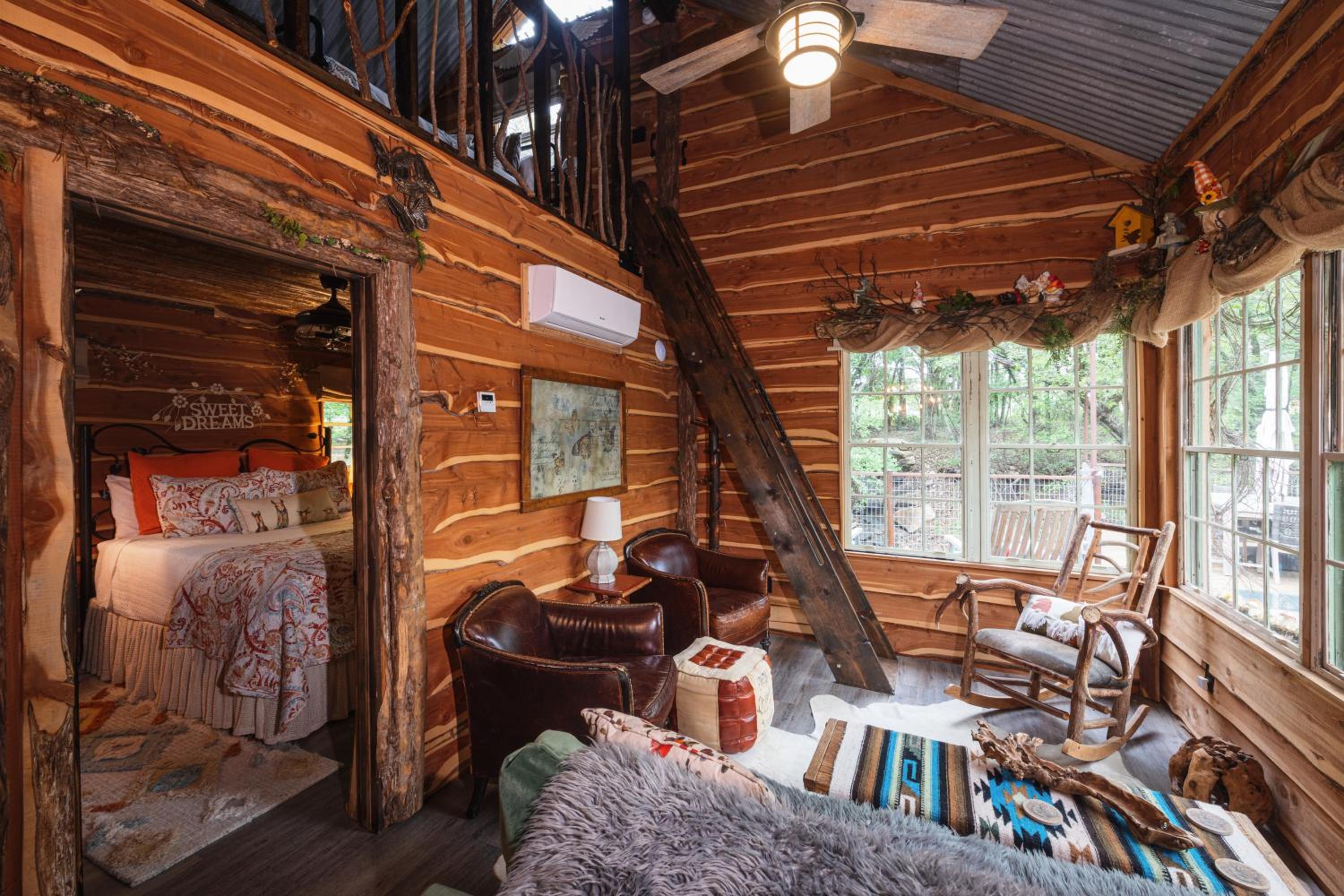 Hobbit Treehouse with waterfall on the Brazos River! 350 acres! Tubing! Petting zoo! view 2