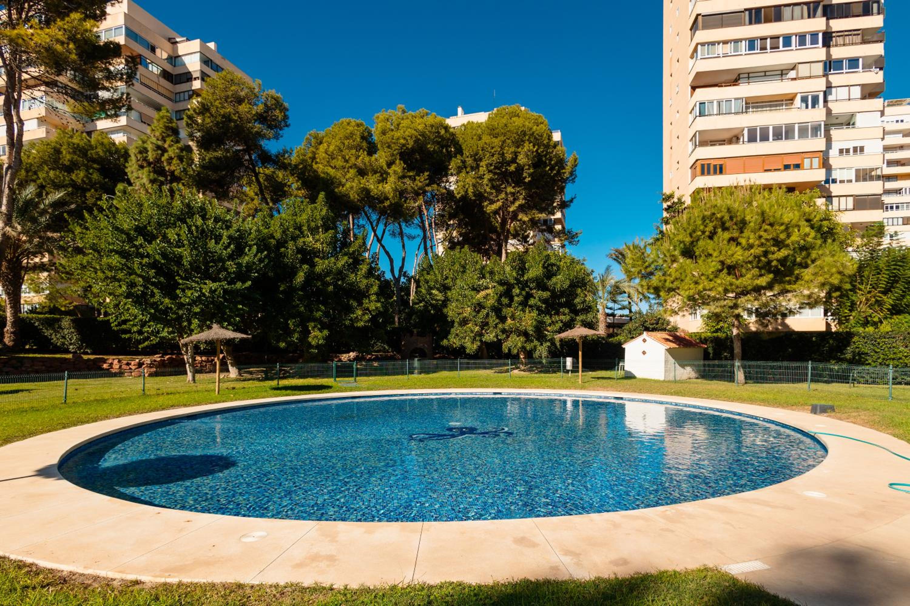 Beachfront apartment with panoramic sea views, private parking, swimming pools and mini golf