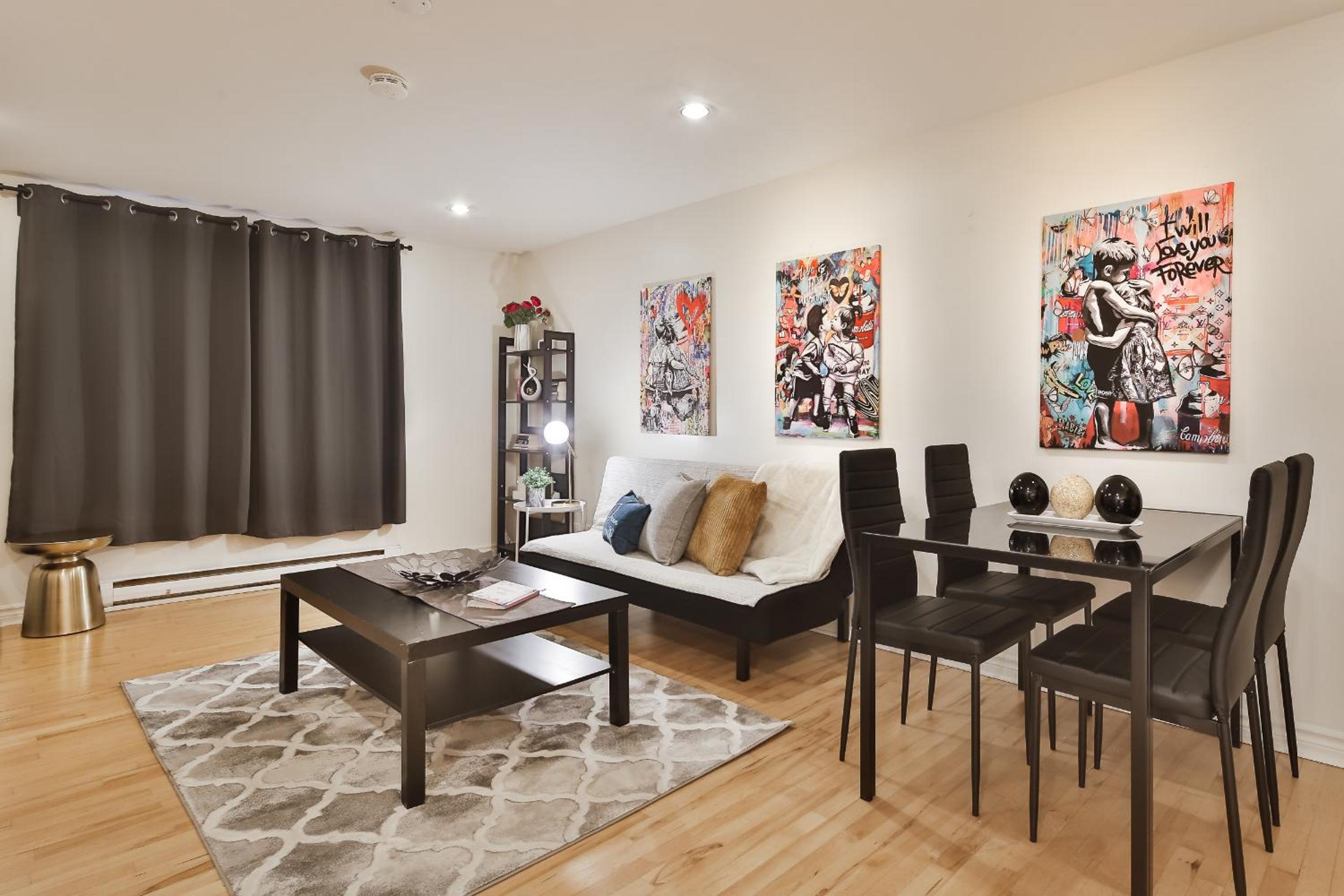 250 METERS to METRO BERRI UQAM - Spacious fully equipped APARTMENTS - 1 FREE PARKING per unit - in-unit Washer & Dryer - fully stocked KITCHEN - WORKSPACE 