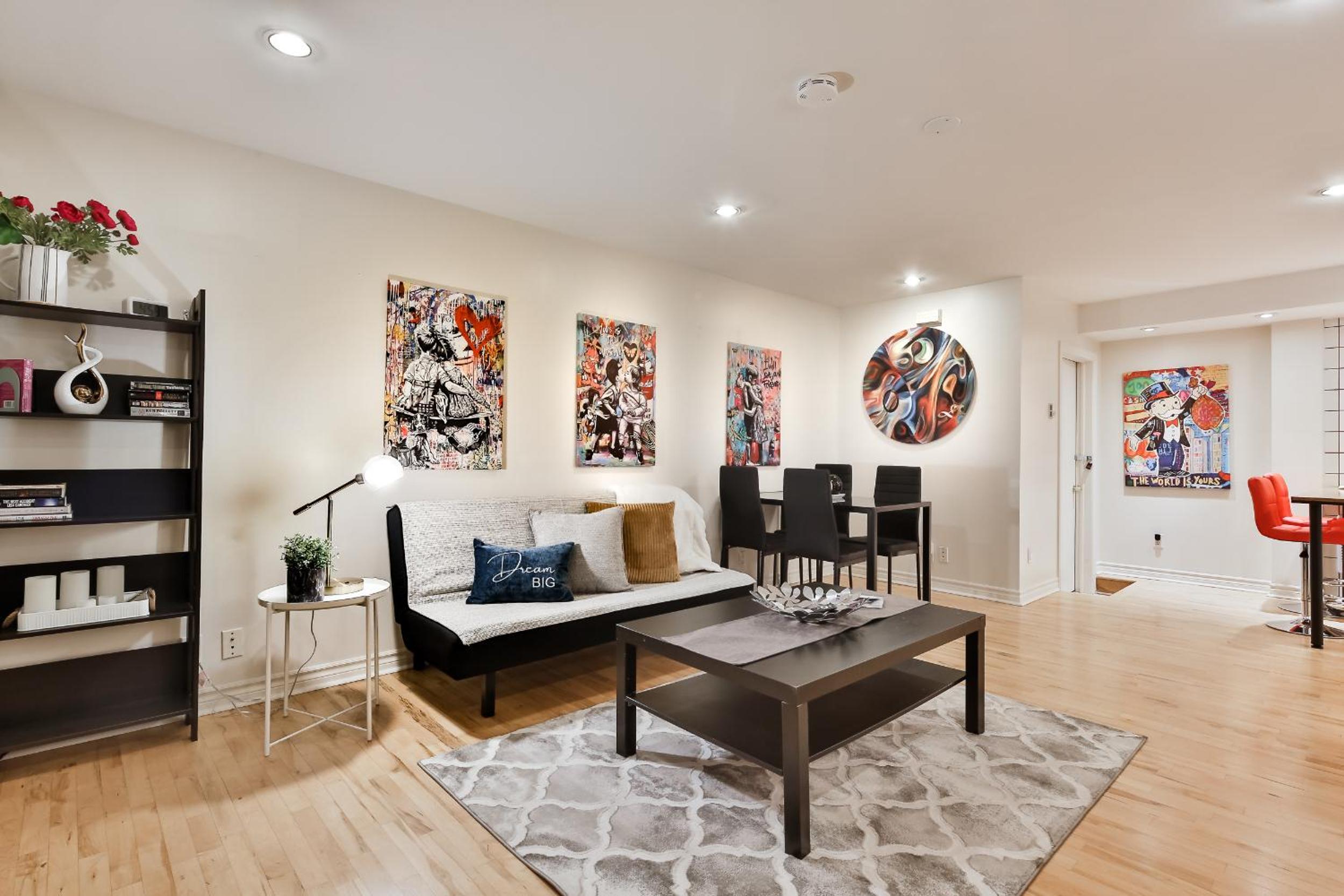 250 METERS to METRO BERRI UQAM - Spacious fully equipped APARTMENTS - 1 FREE PARKING per unit - in-unit Washer & Dryer - fully stocked KITCHEN - WORKSPACE 