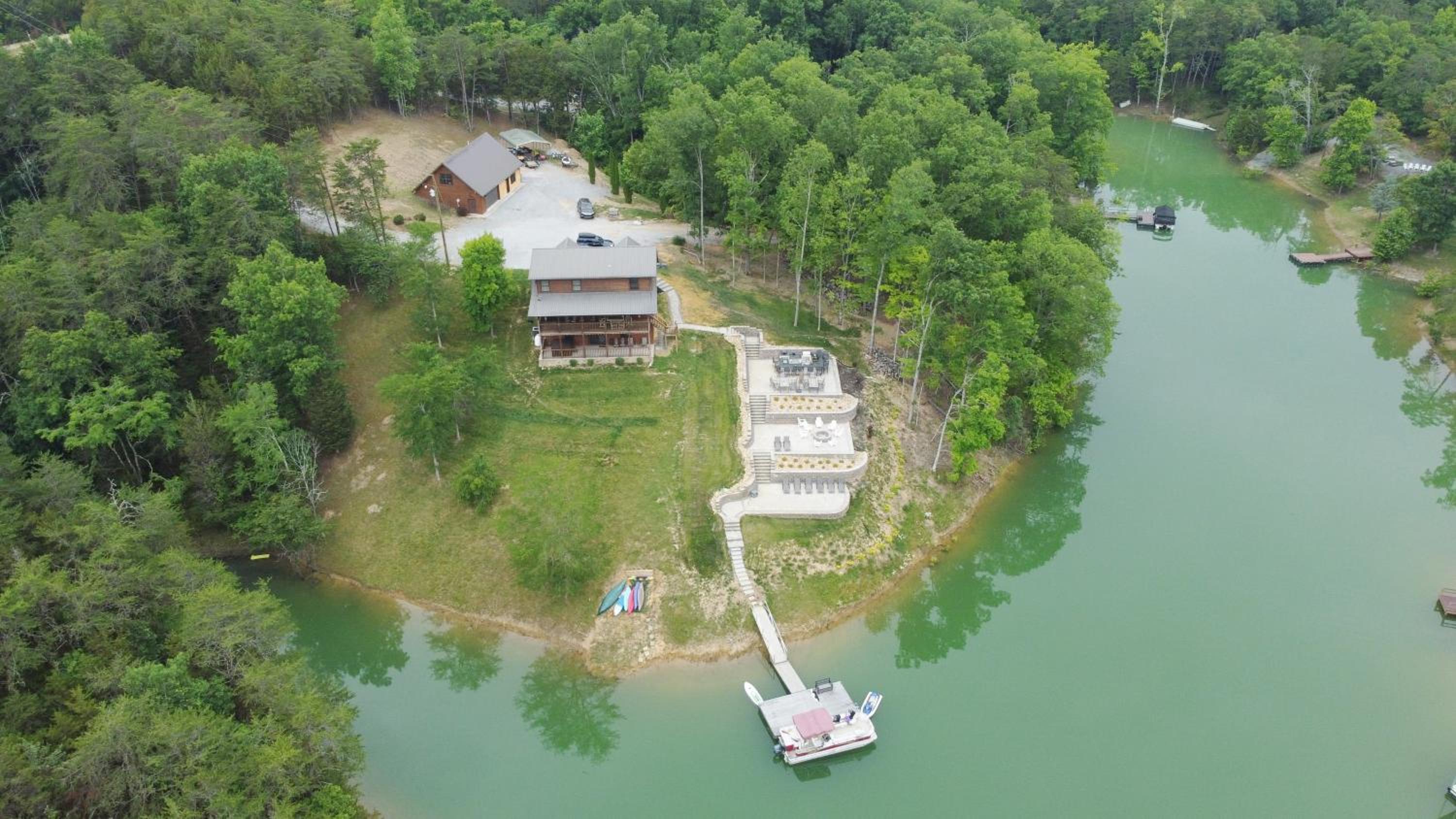 Peaceful Cabin on Lake Outdoor kitchen 3 Patios Firepit 2 Story Dock view 2