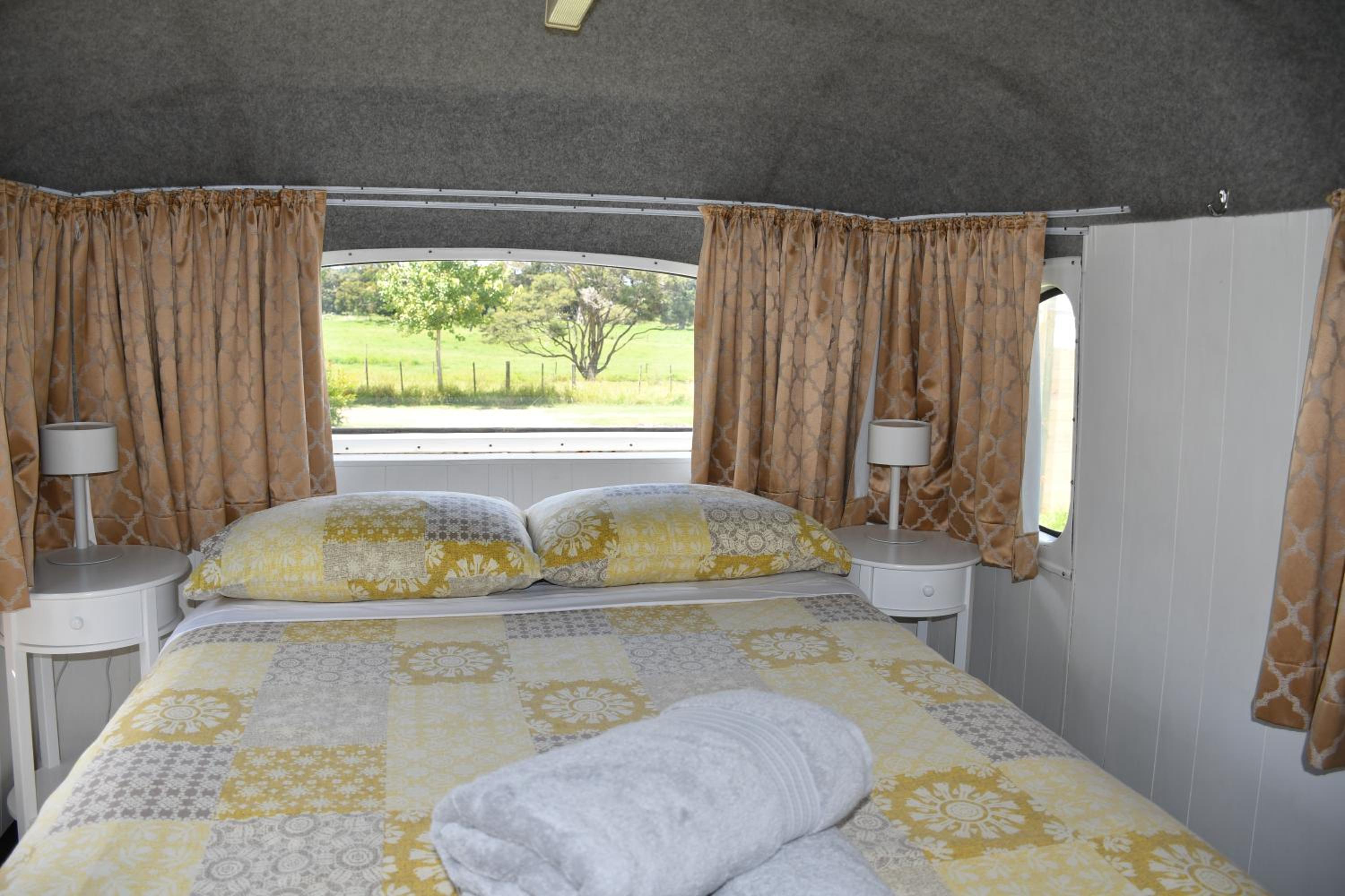 Evi the school bus at Oromahoe Downs Farm view 2