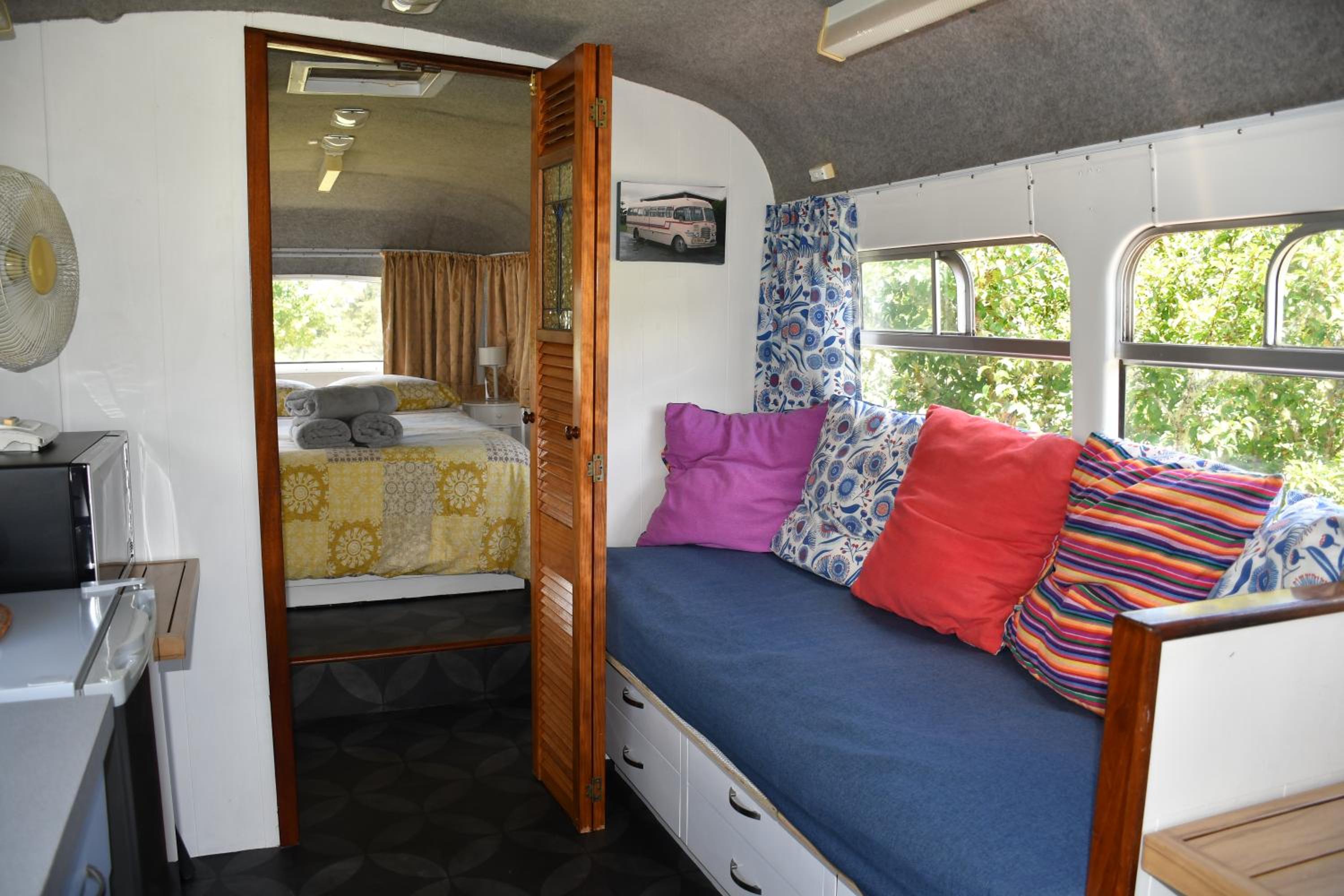 Evi the school bus at Oromahoe Downs Farm view 3