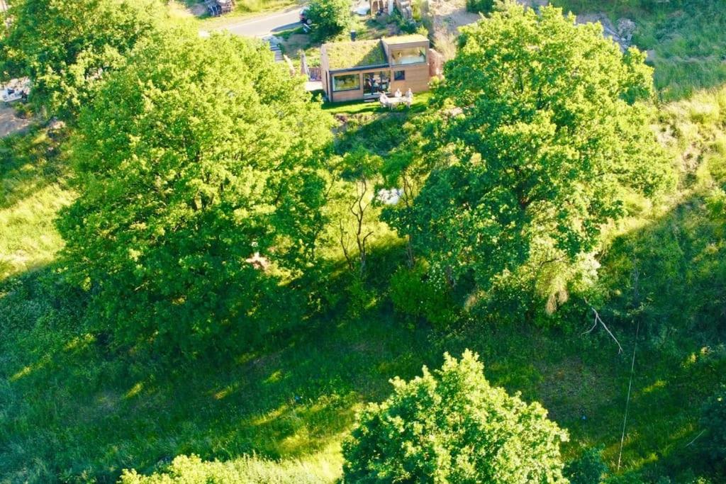Tinyhouse Minimalus Panorama Schlafloft im Grünen