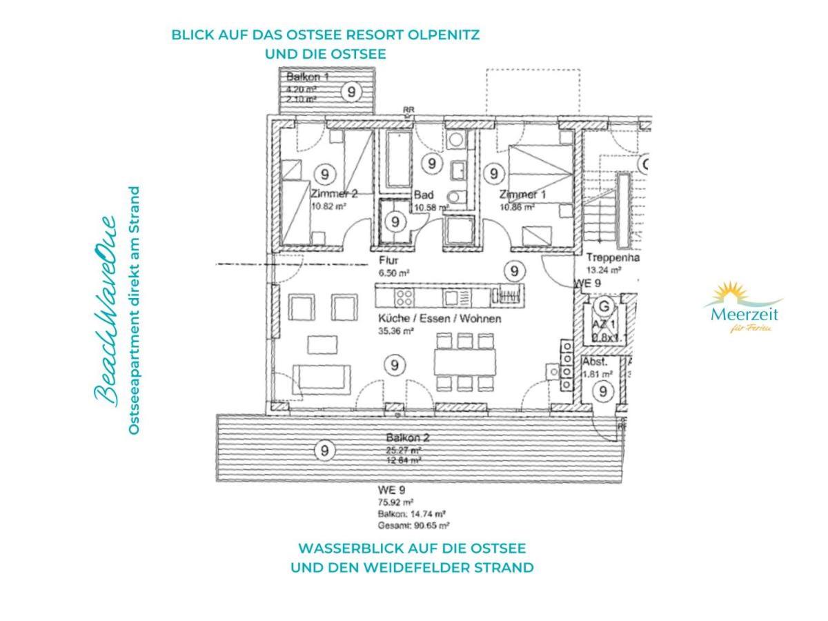 BeachWaveOne- 2 OG, Meerblick, Balkon, Kamin, Sauna
