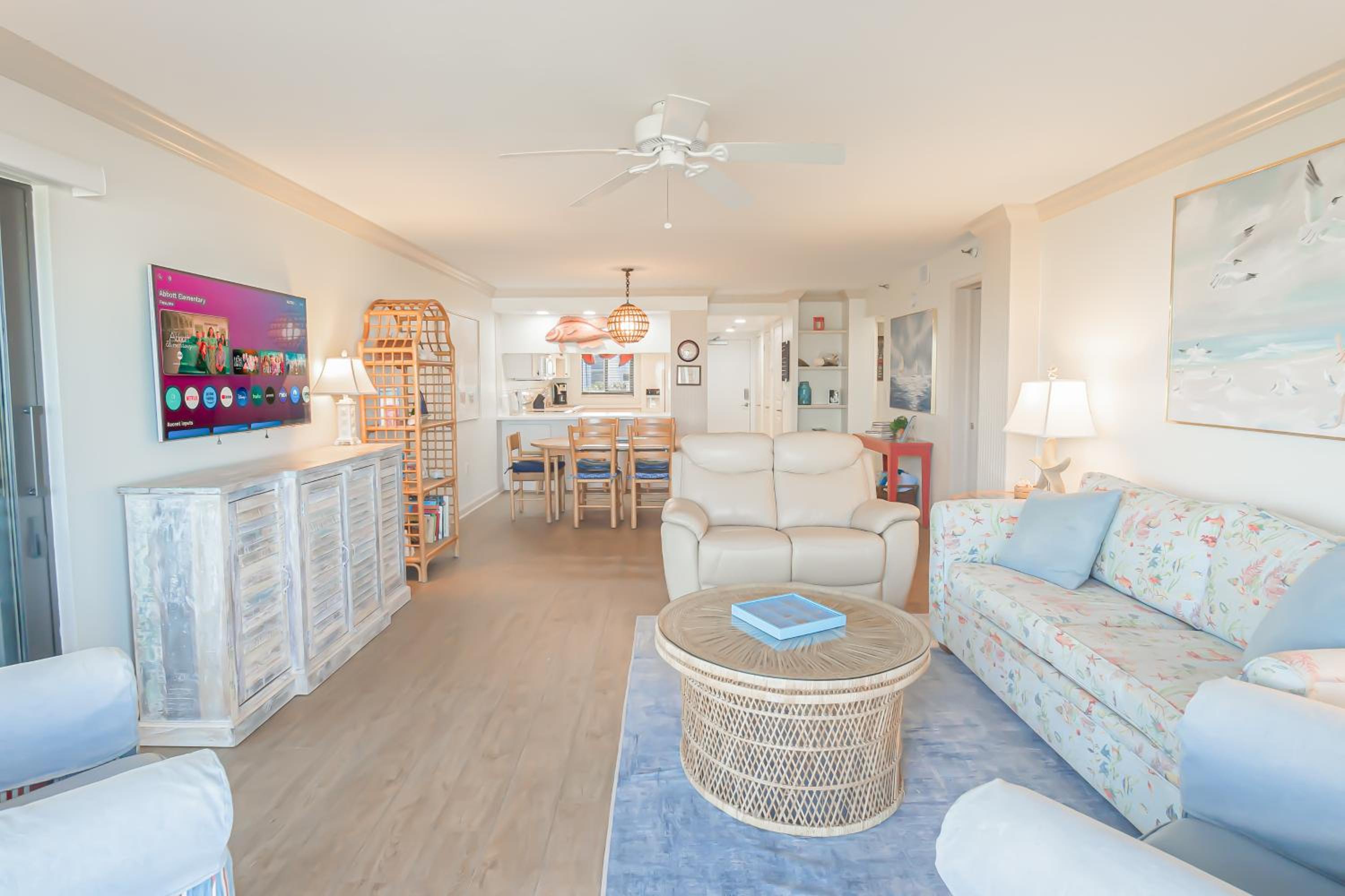 Oceanfront views on no-drive beach with complex pool!