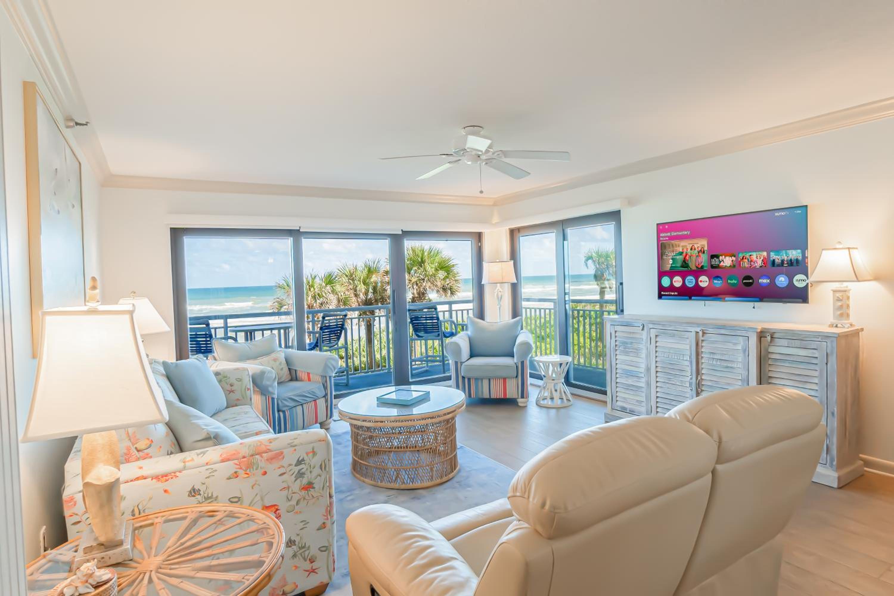 Oceanfront views on no-drive beach with complex pool!
