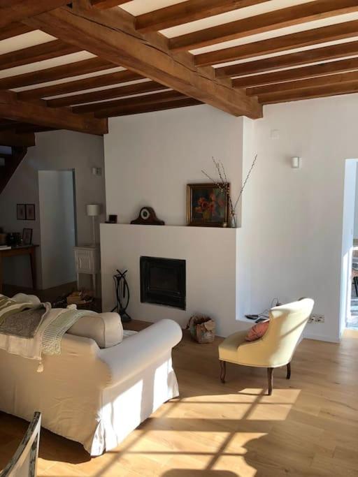 Maison en pierre, chaleureuse, avec étang