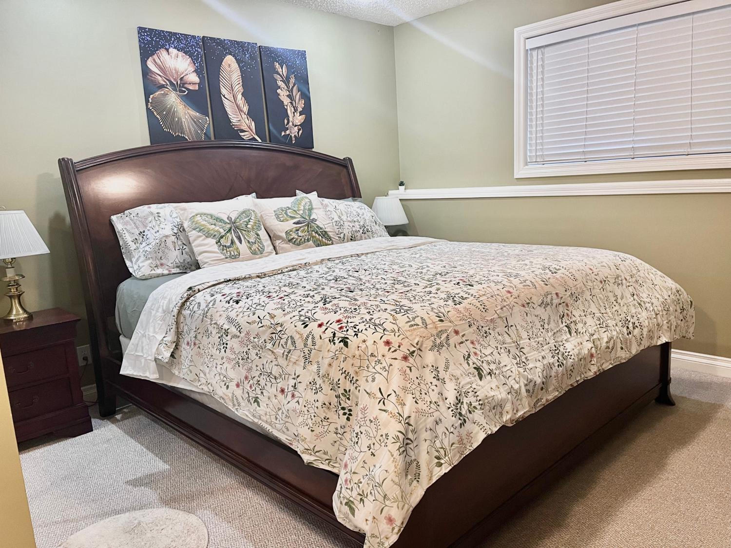 Cozy Walkout suite with King bed, Kitchen, Parking & Patio
