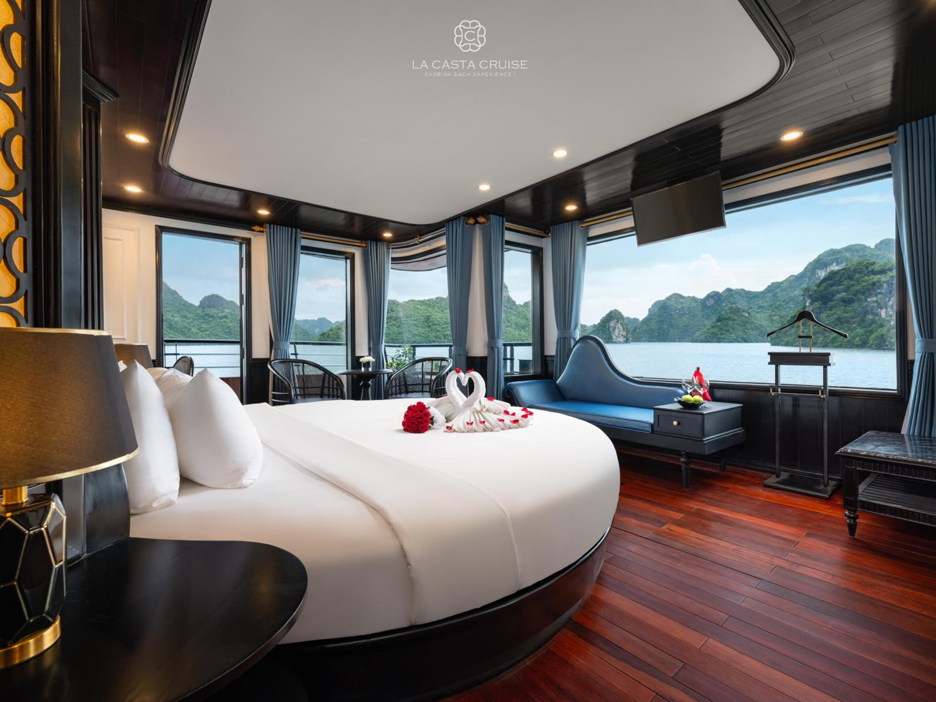 La Casta Cruise Luxury Ha Long Bay Experience Private Cabin with Ocean View Balcony and Bathtub view 3