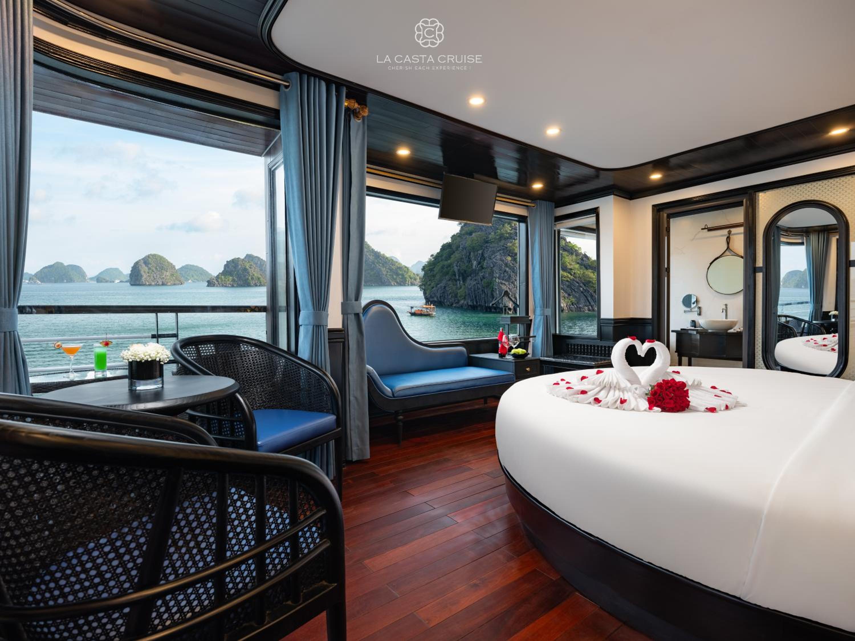 La Casta Cruise Luxury Ha Long Bay Experience Private Cabin with Ocean View Balcony and Bathtub view 4