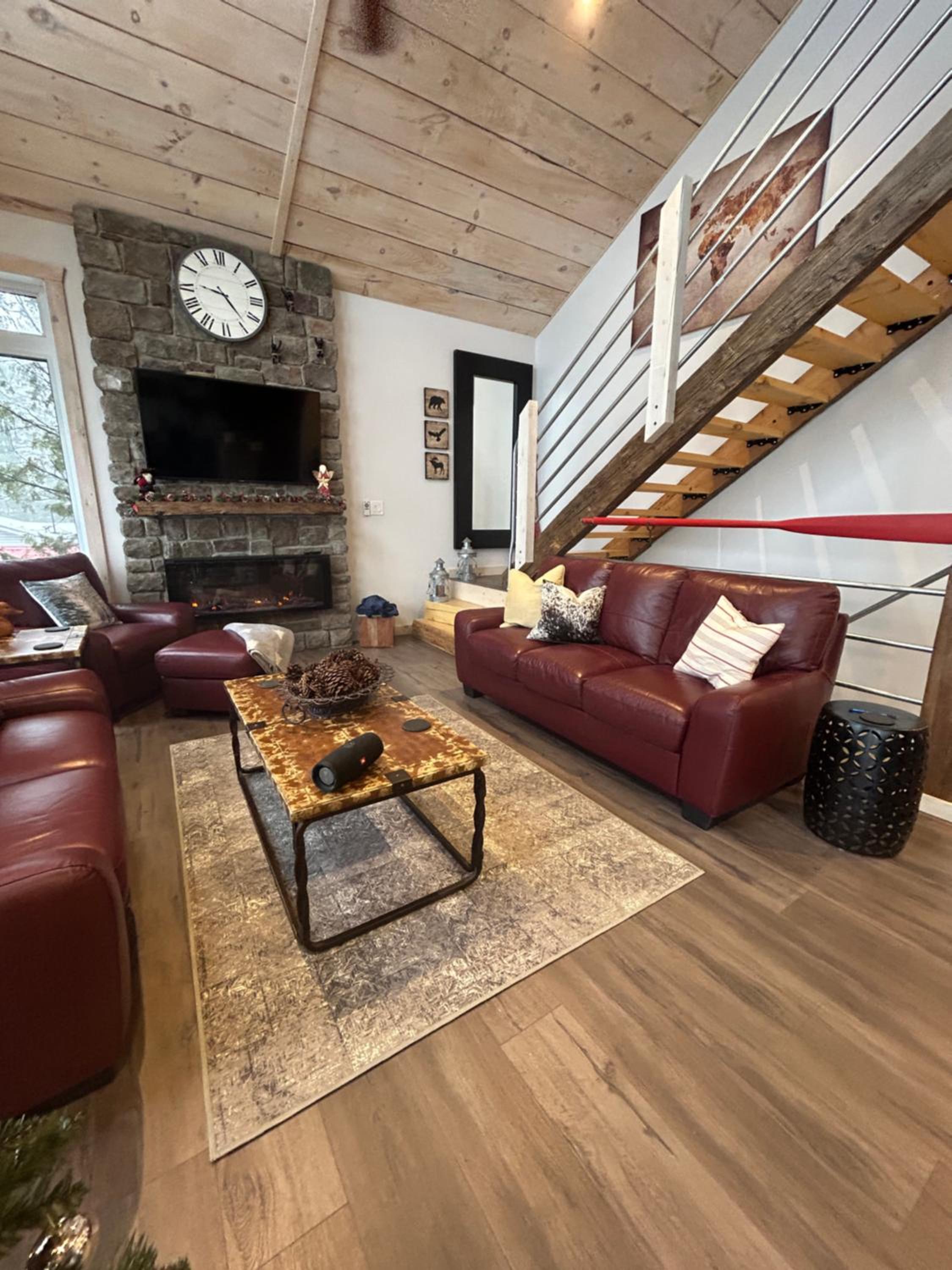 New build, luxurious, 4 plus bedrooms, 2 and a half baths, waterfront chalet, SNOWMOBILE trail access, ample parking & ICE FISHING SHACK
