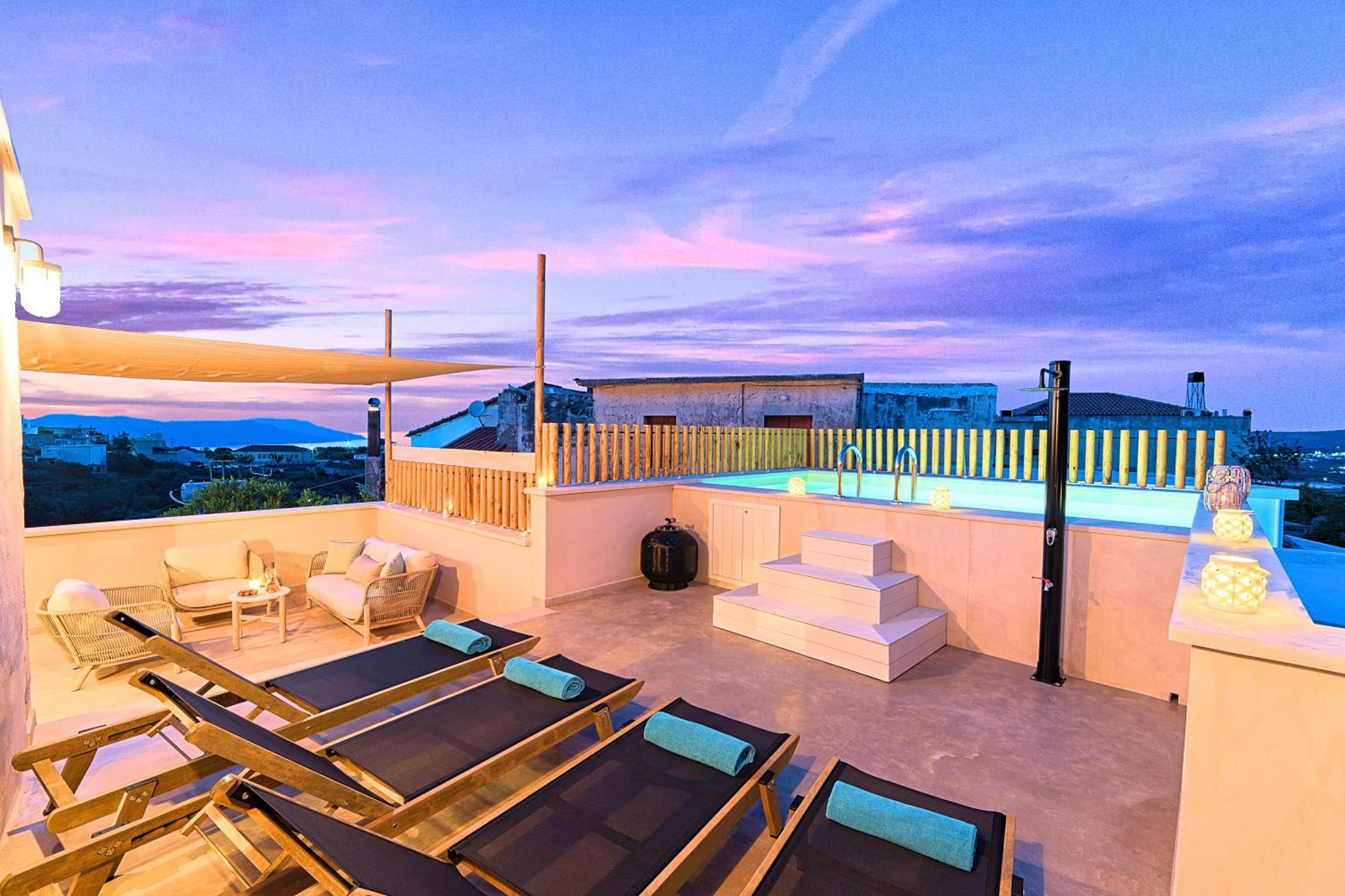Villa Mirage Kournas Rooftop Sunset by Posarelli