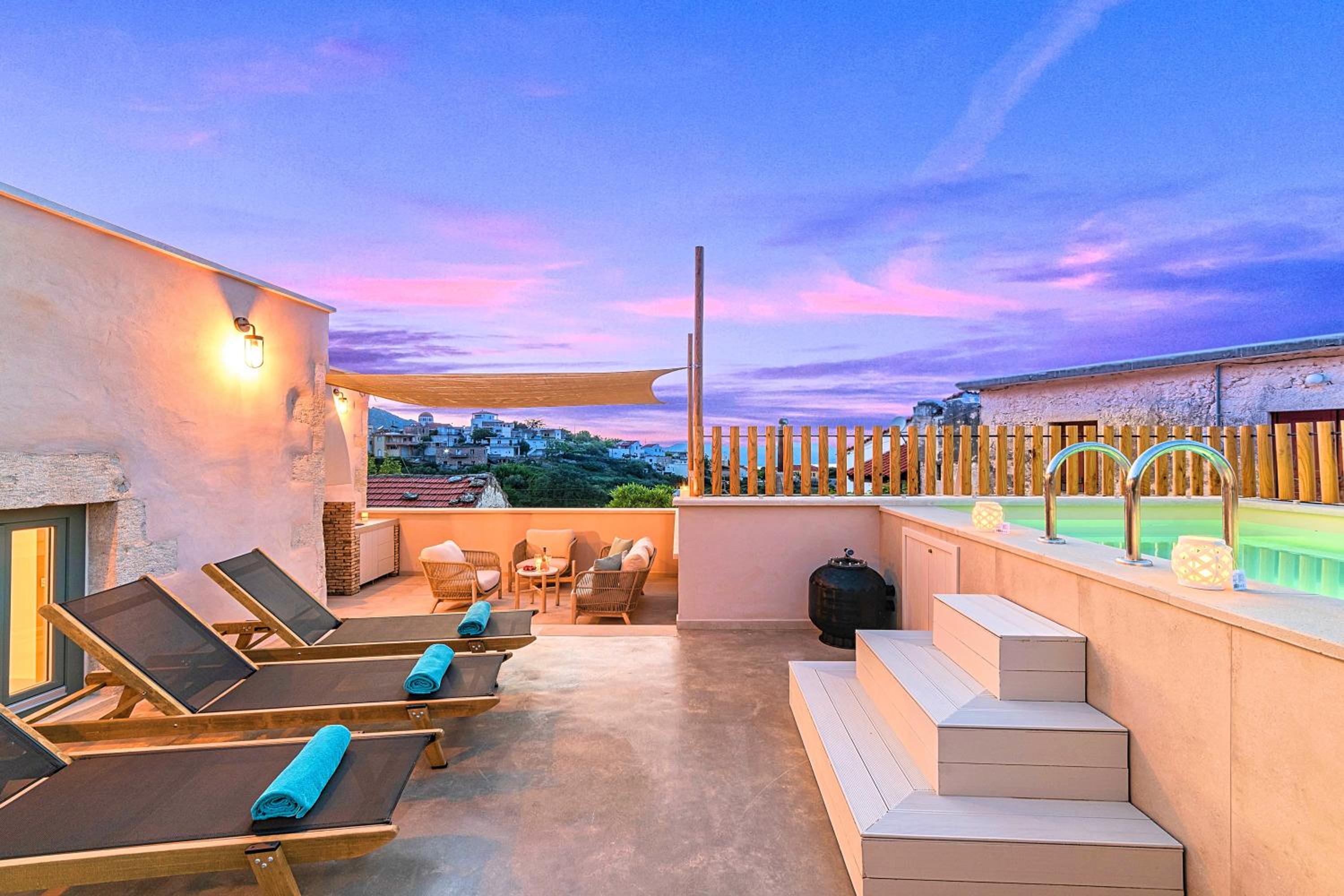 Villa Mirage Kournas Rooftop Sunset by Posarelli