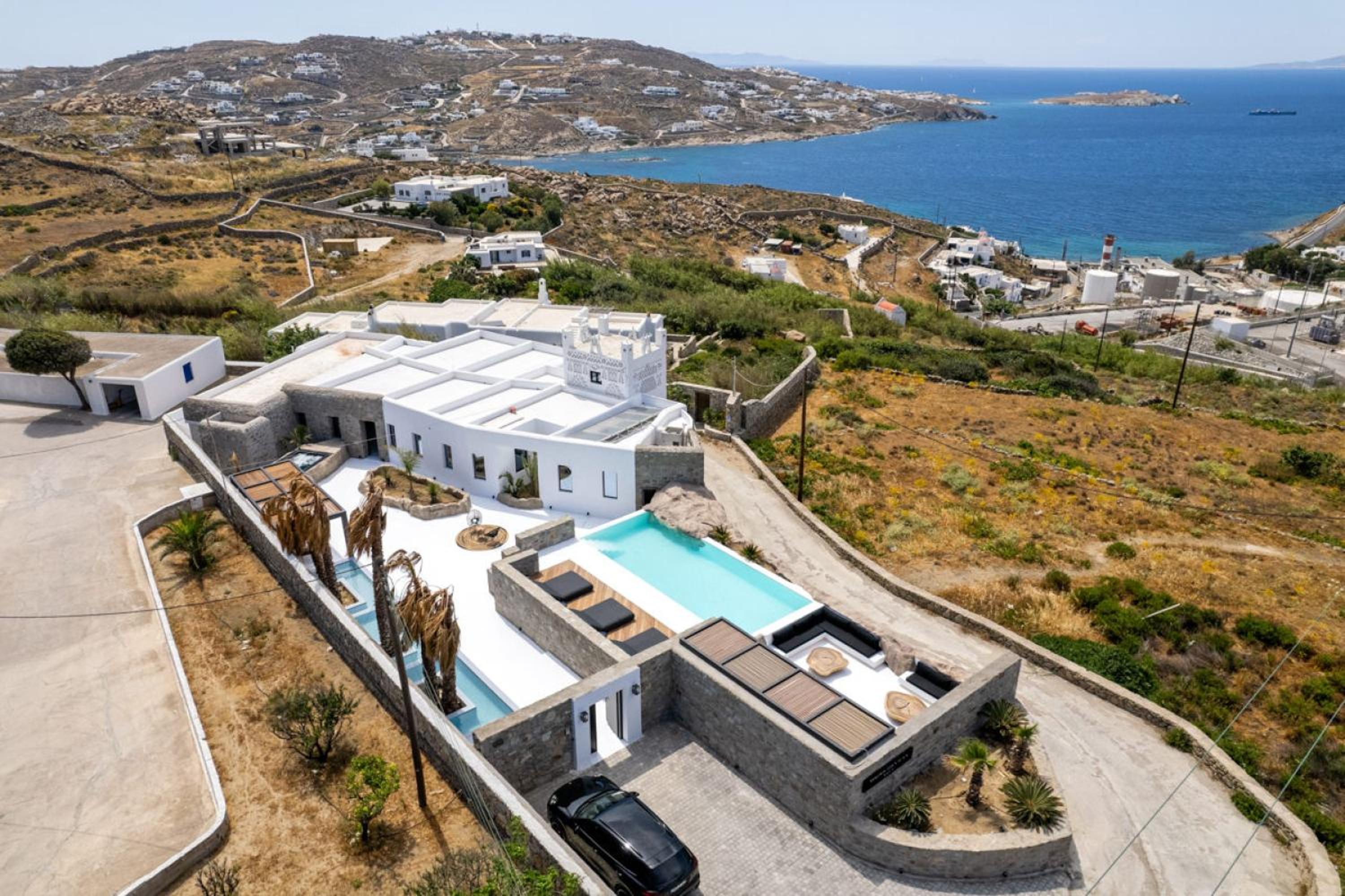 Mykonos Town Black Villa with Cave Heated Pool