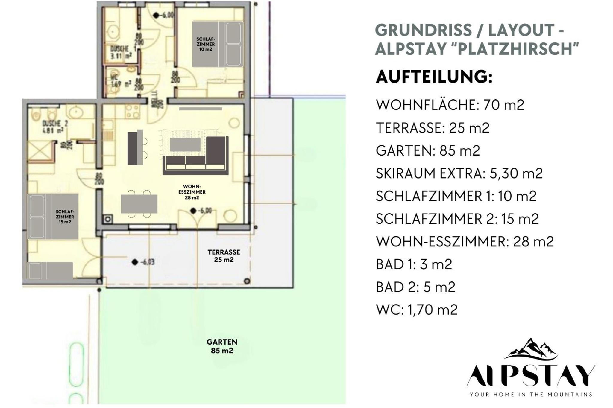 ALPSTAY Platzhirsch - Modern 2-Bedroom Family Apartment with Garden