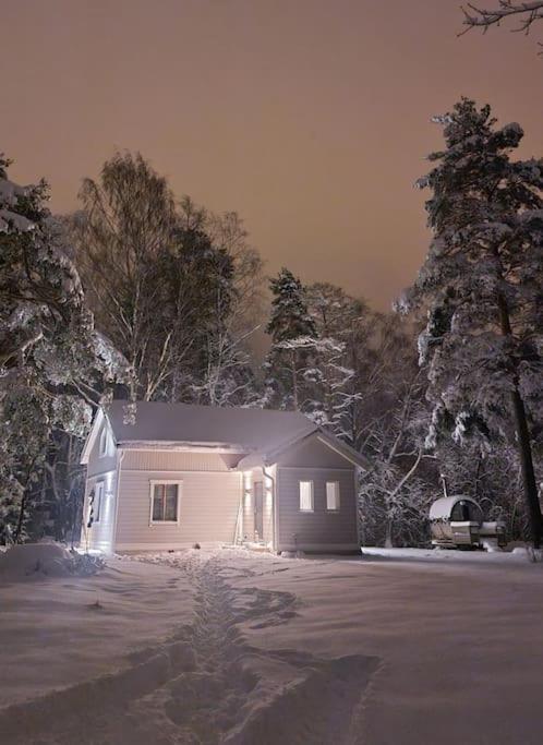 Pieni saneerattu hirsitalo koskenpartaalla