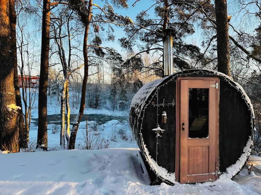 Pieni saneerattu hirsitalo koskenpartaalla