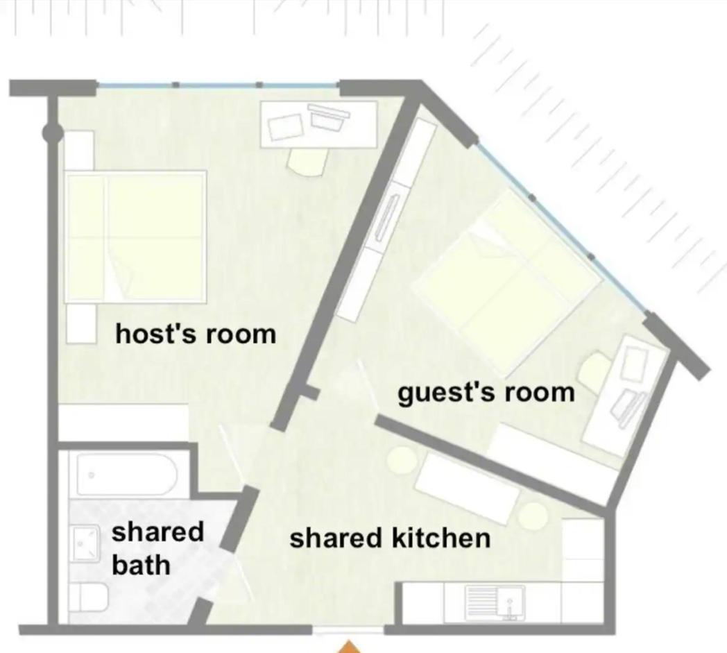 Shared apartment in former hotel, near train station, fully equipped kitchen with washer-dryer