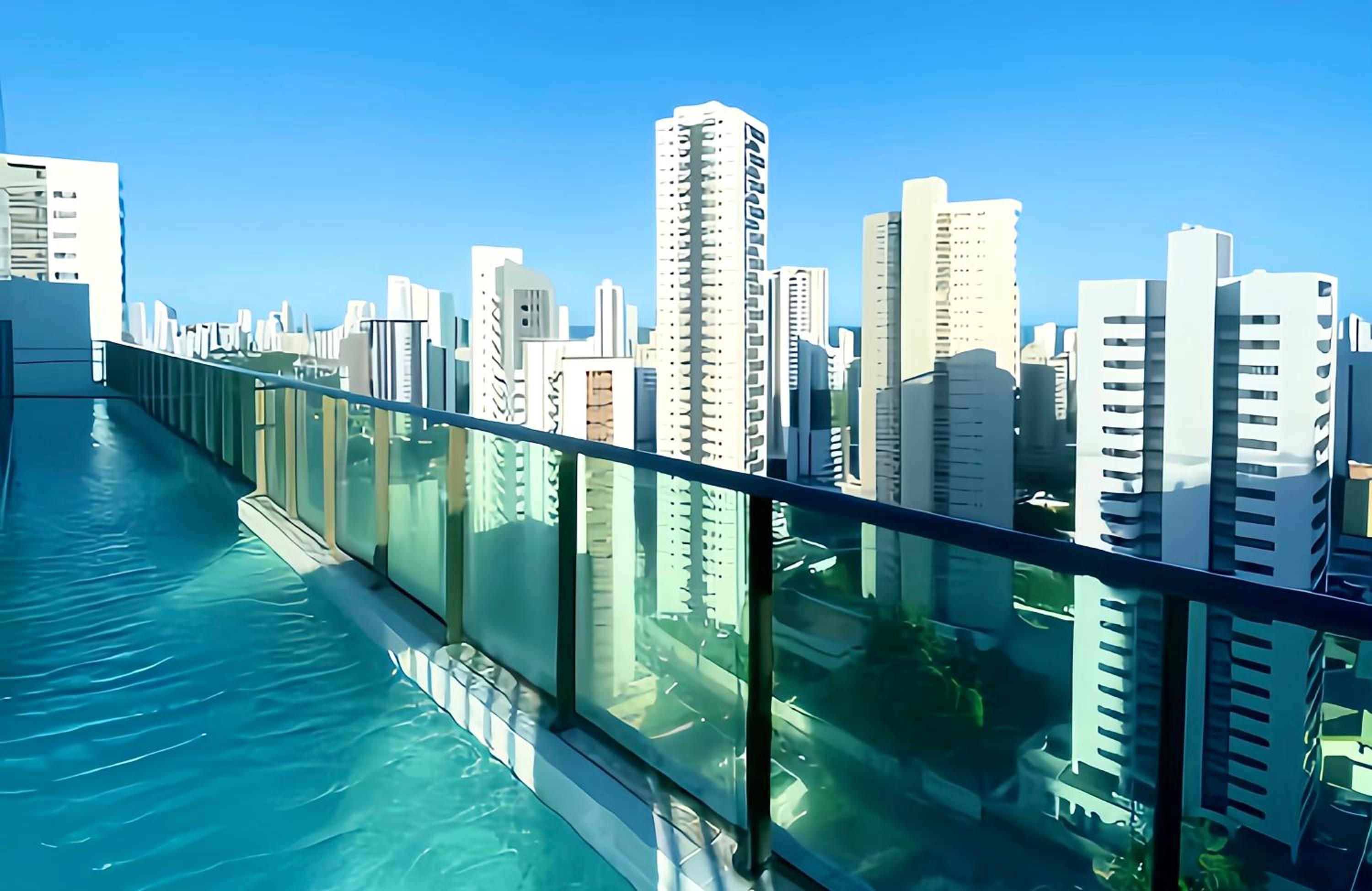 FLAT Praia Boa Viagem - Piscina no ROFTOP - Garagem & WIFI - REFORMADO - Ar condicionado - 24H CHECK IN - Shopping Recife - Enxoval Incluso