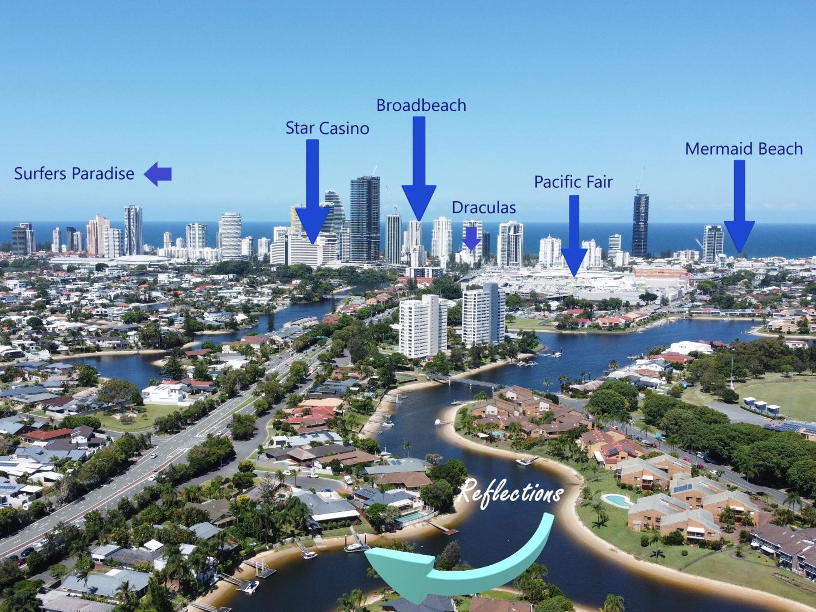 Reflections Broadbeach- Heated Pool! Complete Waterfront Entertainer with Huge Deck, Pool Table and Pontoon