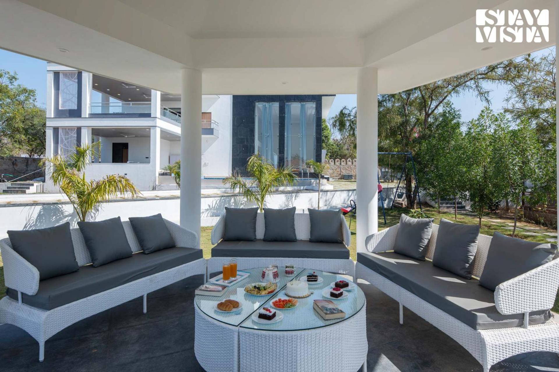 StayVista's Avadh Vatika - Mountain-View Villa with Outdoor Pool, Lawn featuring a Gazebo & Bar view 3