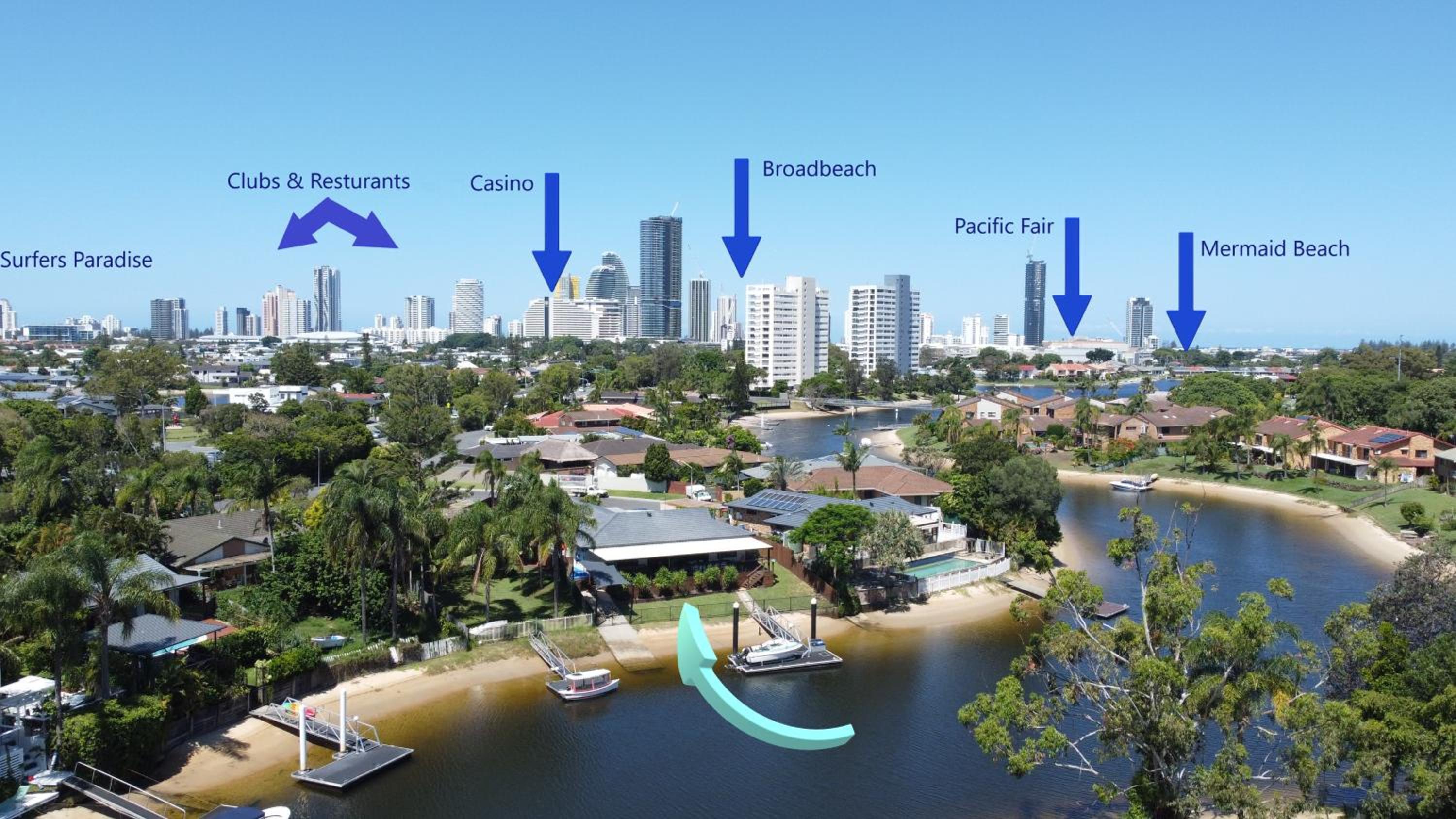 Reflections Broadbeach- Heated Pool! Complete Waterfront Entertainer with Huge Deck, Pool Table and Pontoon