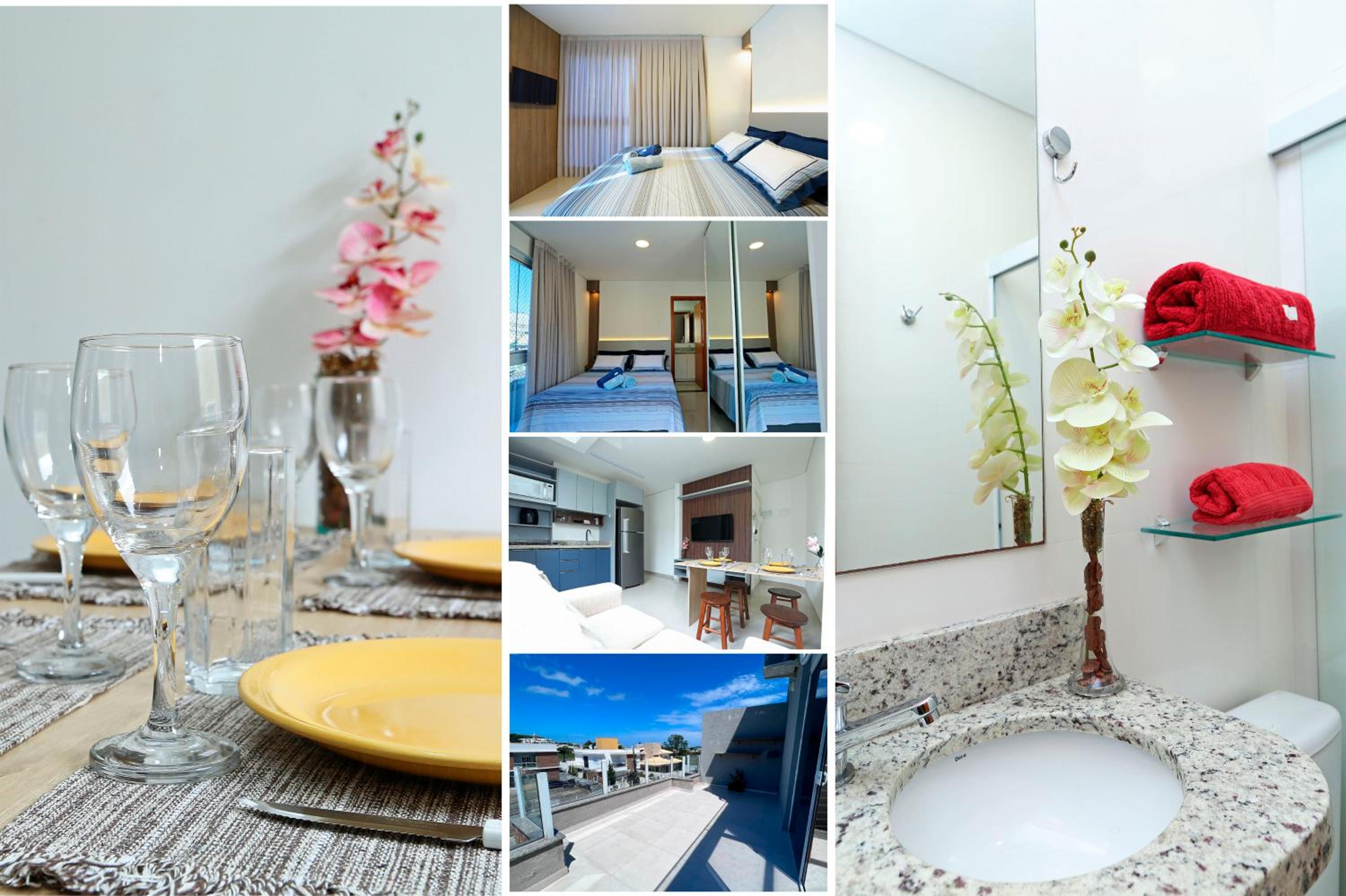 Cobertura Duplex no Campeche Florianópolis, 2 quartos com ar-condicionado, 3 banheiros, WiFi 1Gb, Cozinha completa, Estacionamento, Amplo terraço coberto c