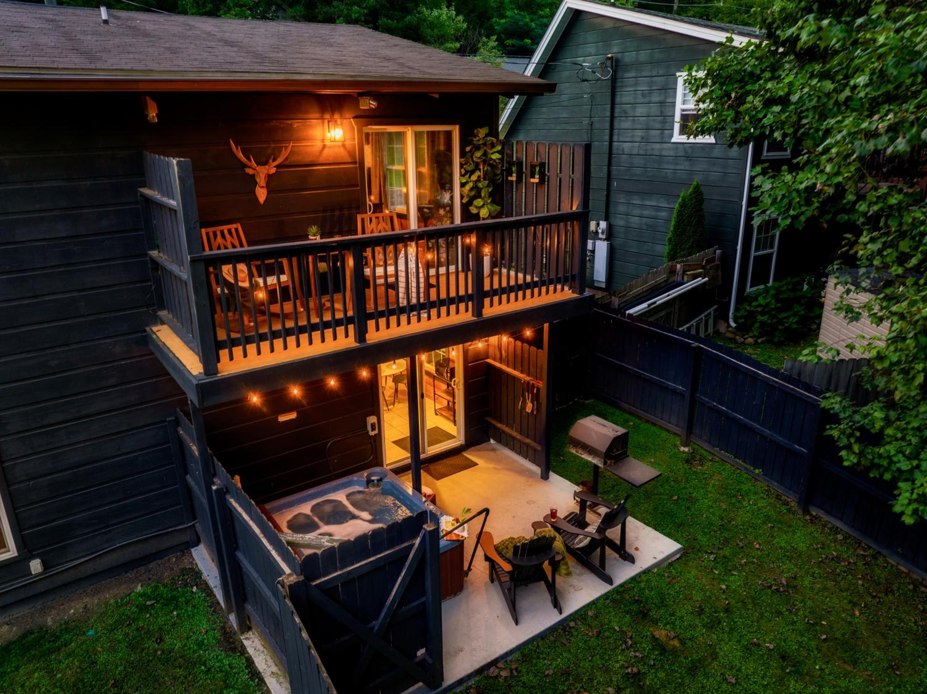 The Copper Bird Mid Century Hot tub Arcade Gameroom Rock Climbing wall