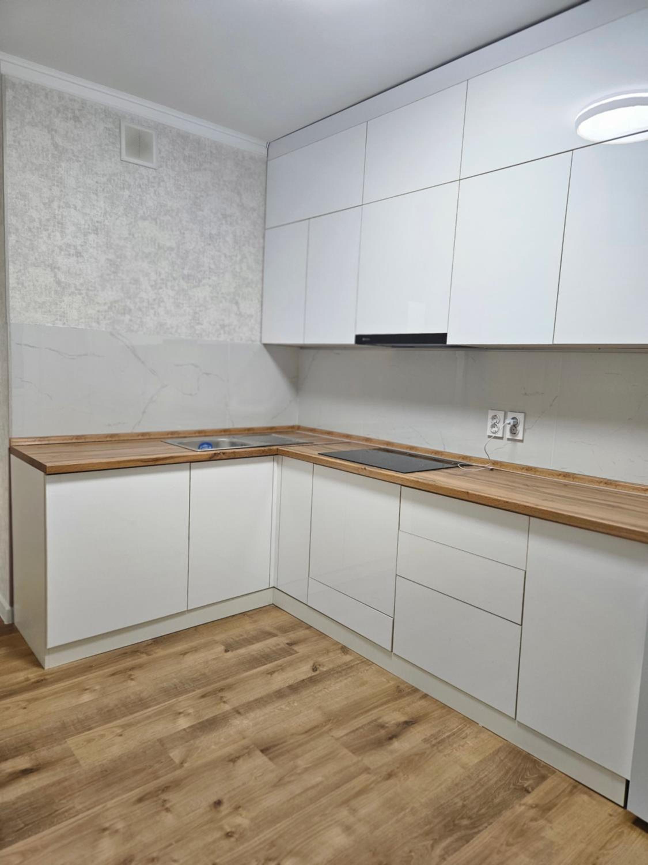 2 room apartment kitchen and bedroom view 2