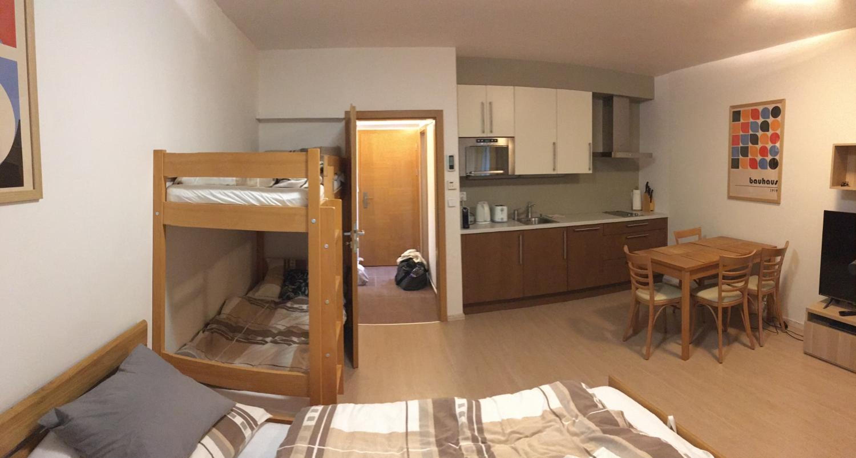 Family studio Resident s terasou, garáží, kuchyňskou linkou, vhodné i pro rodiny s dětmi, u sjezdovky pro děti, bobové dráhy, FREE Garage, FREE WIFI, výhle