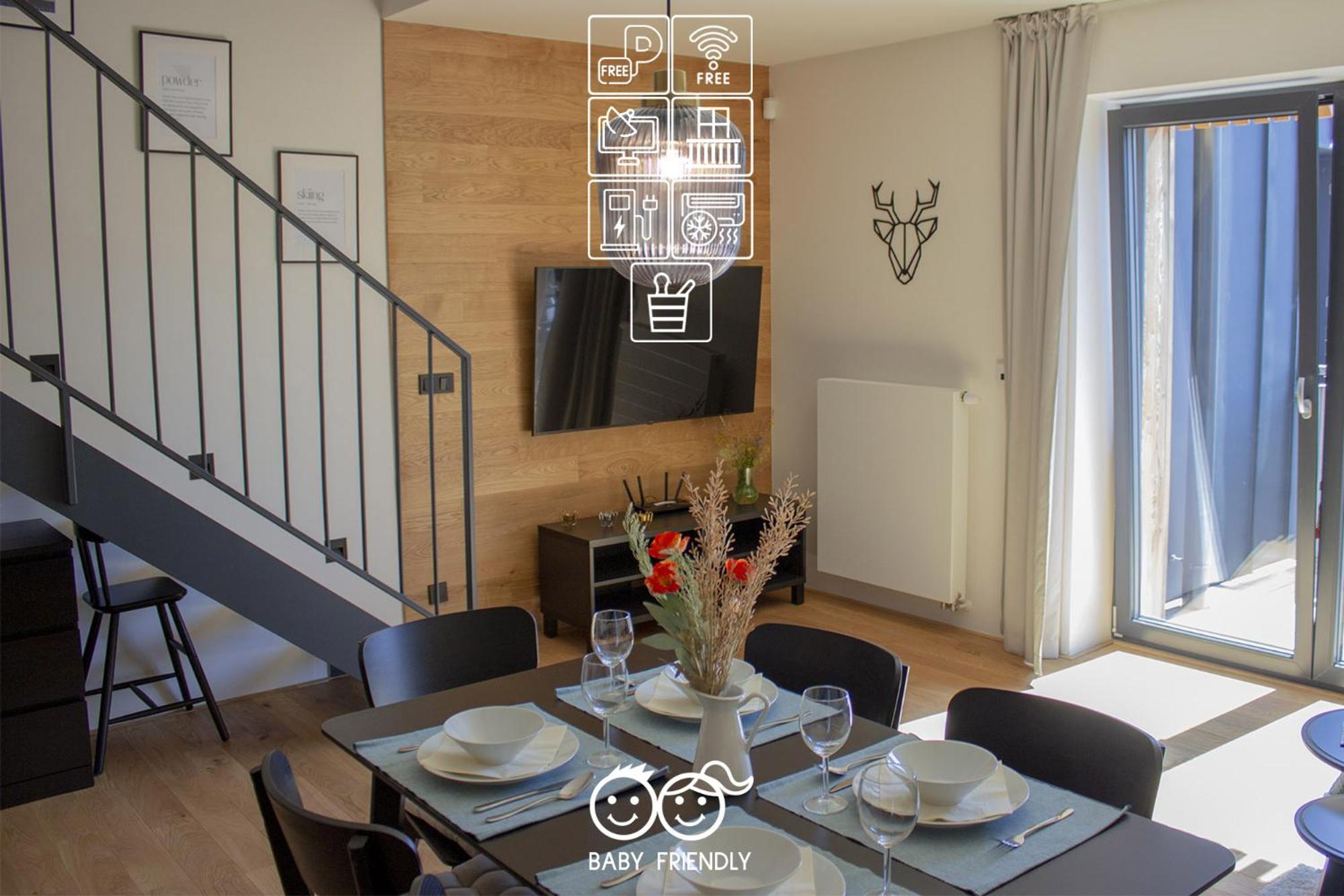 ENJOYHARRACHOV - Atraktivní slunný klimatizovaný apartmán 14 v centru se saunou, parkováním, Wifi-WLAN, SAT, herní konzolí, PC s win 10, Netflix zdarma a m