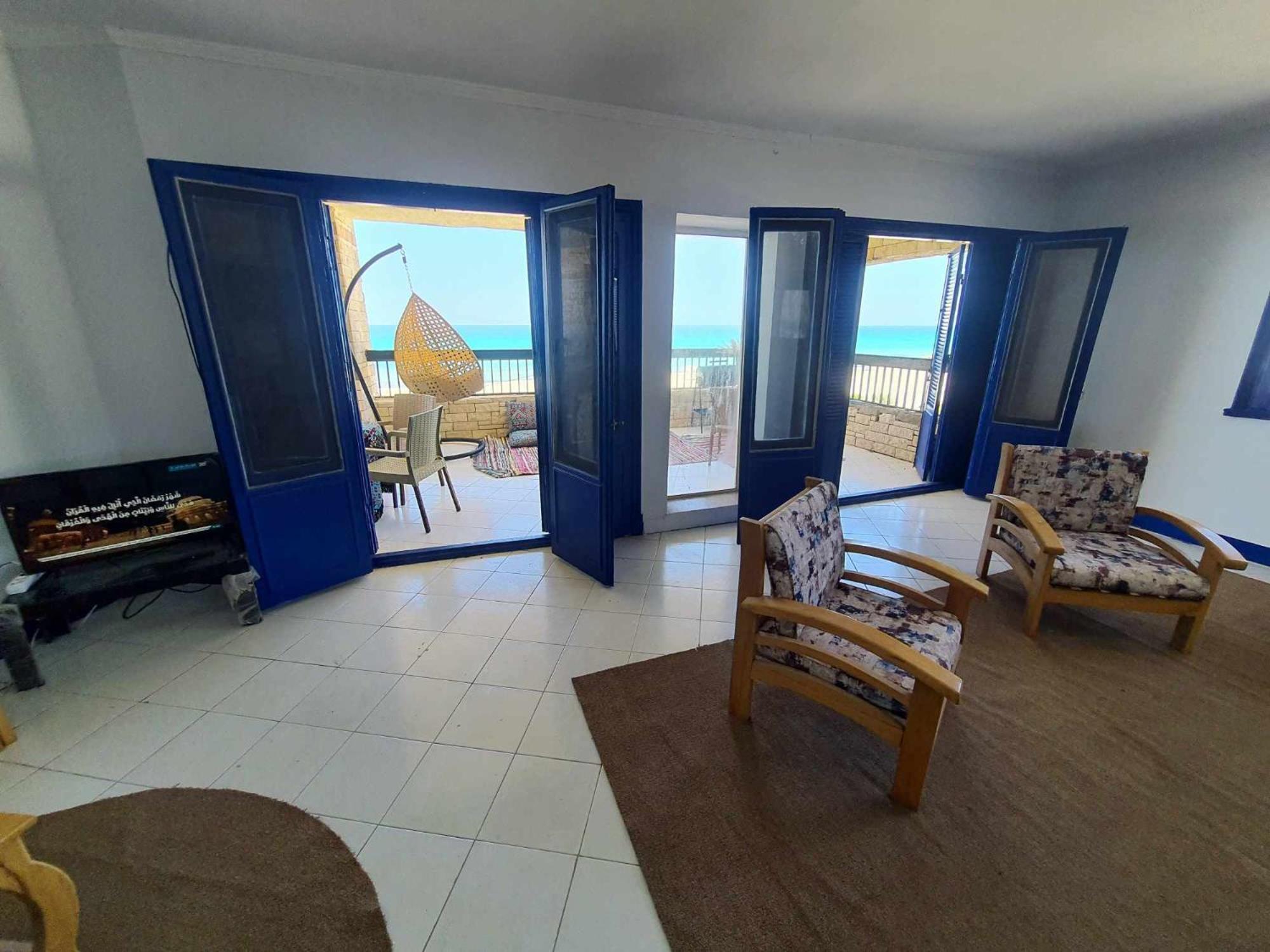 Hotel appartment sea view 3 bedrooms 3 toilets 3rd floor free wifi Bellevue village agami alexandria families are preferred available all year days view 5