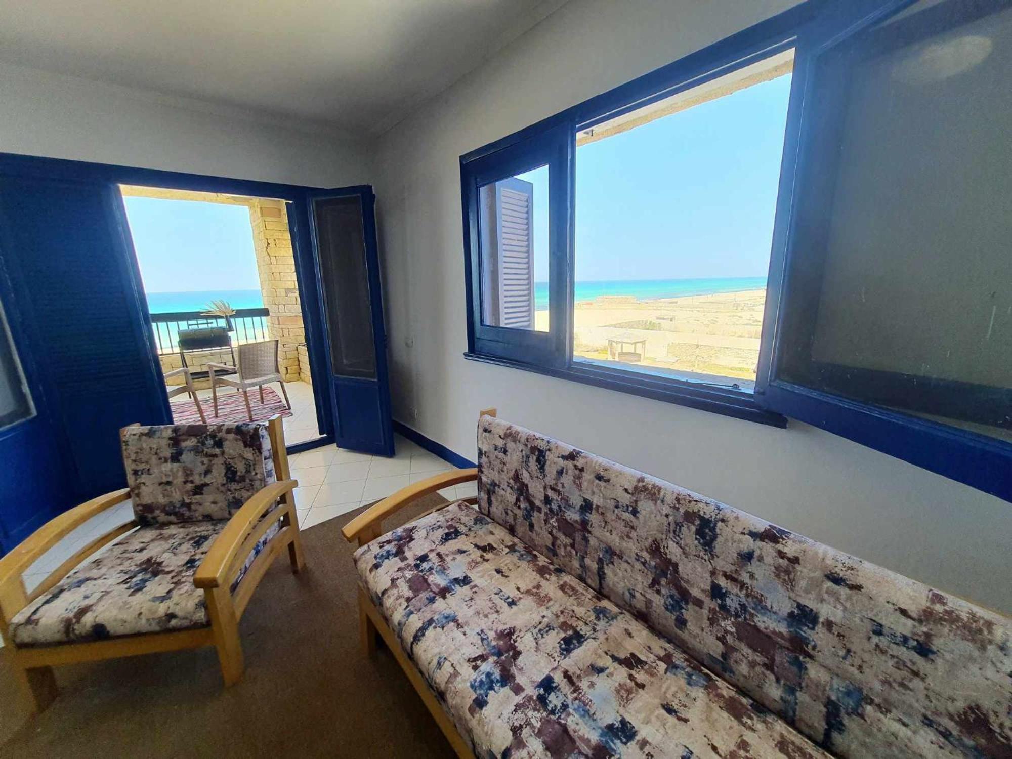 Hotel appartment sea view 3 bedrooms 3 toilets 3rd floor free wifi Bellevue village agami alexandria families are preferred available all year days view 4