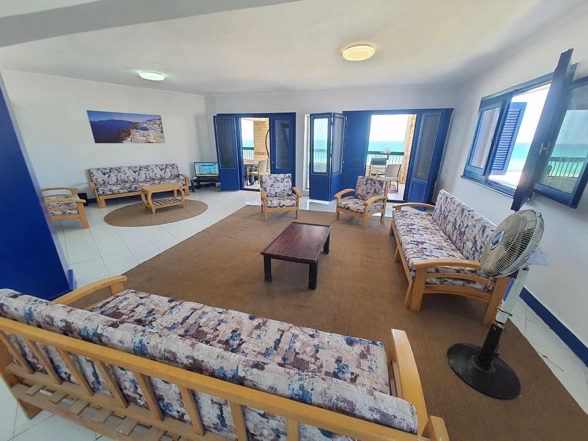 Hotel appartment sea view 3 bedrooms 3 toilets 3rd floor free wifi Bellevue village agami alexandria families are preferred available all year days view 3