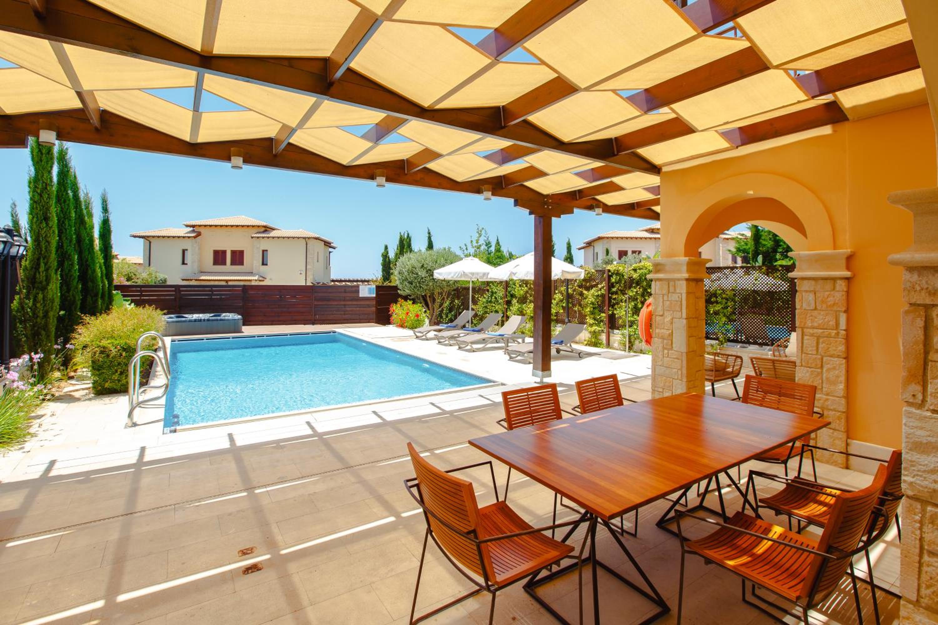 Luxury Elite Villa AJ06 complete with a private, climate controlled pool and a relaxing outdoor Jacuzzi, Aphrodite Hills Resort
