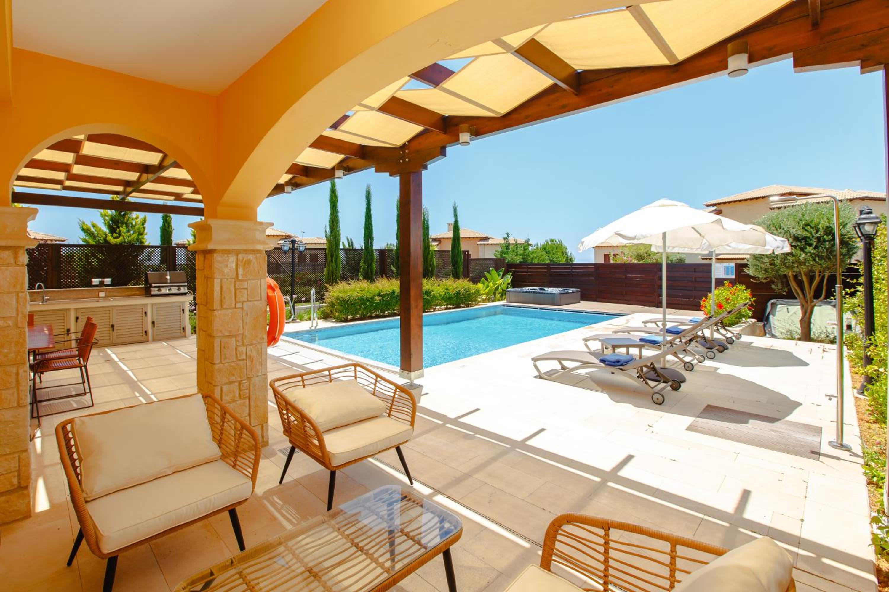 Luxury Elite Villa AJ06 complete with a private, climate controlled pool and a relaxing outdoor Jacuzzi, Aphrodite Hills Resort